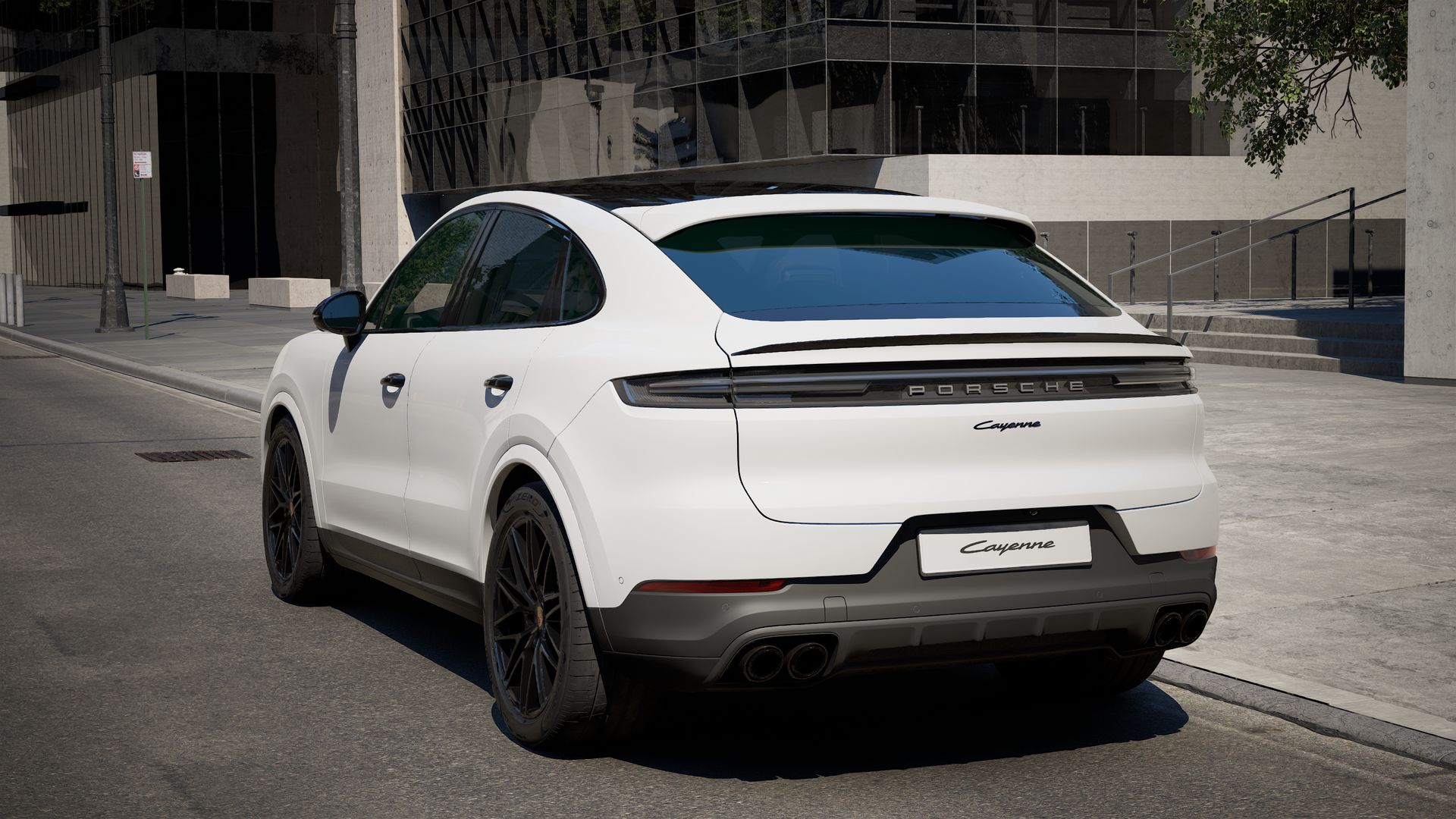 Exterior view of Cayenne Coupe showing the back and left side of the car