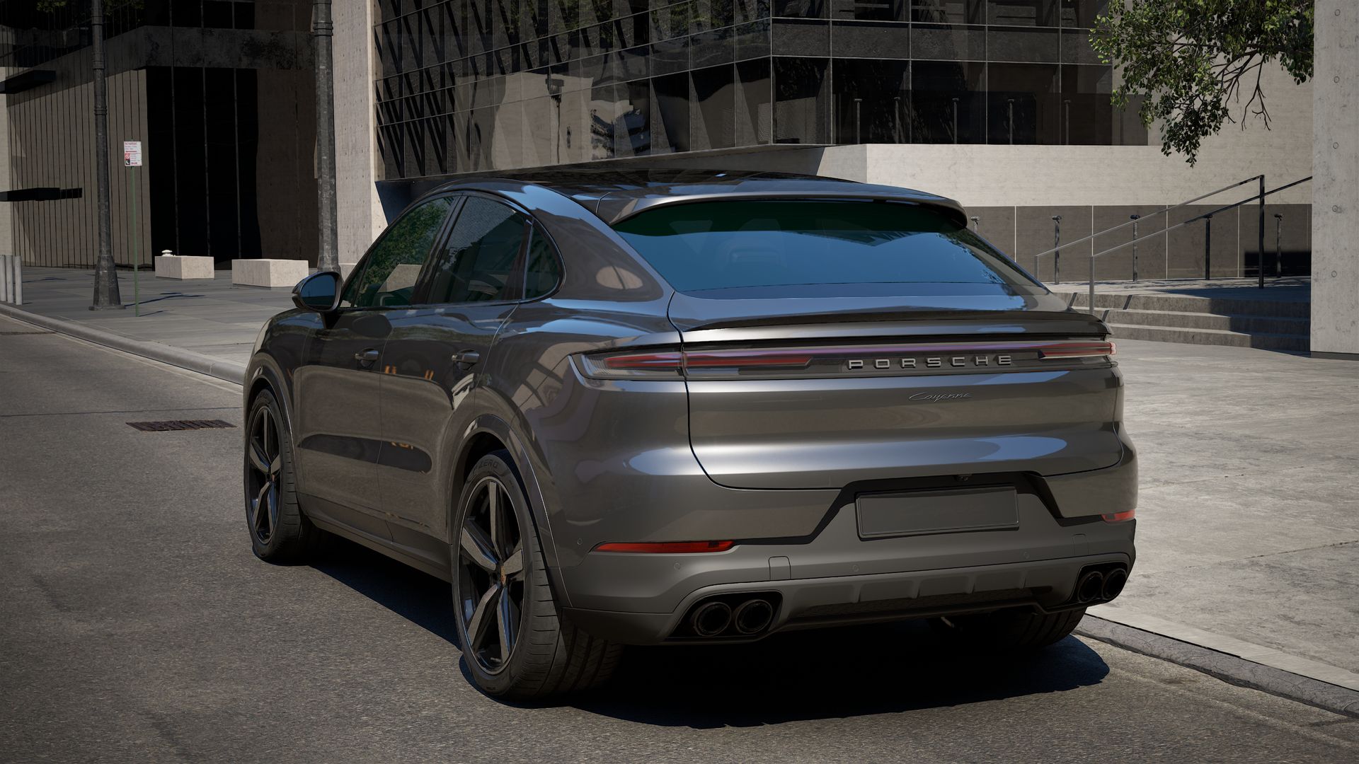Exterior view of Cayenne Coupe showing the back and left side of the car