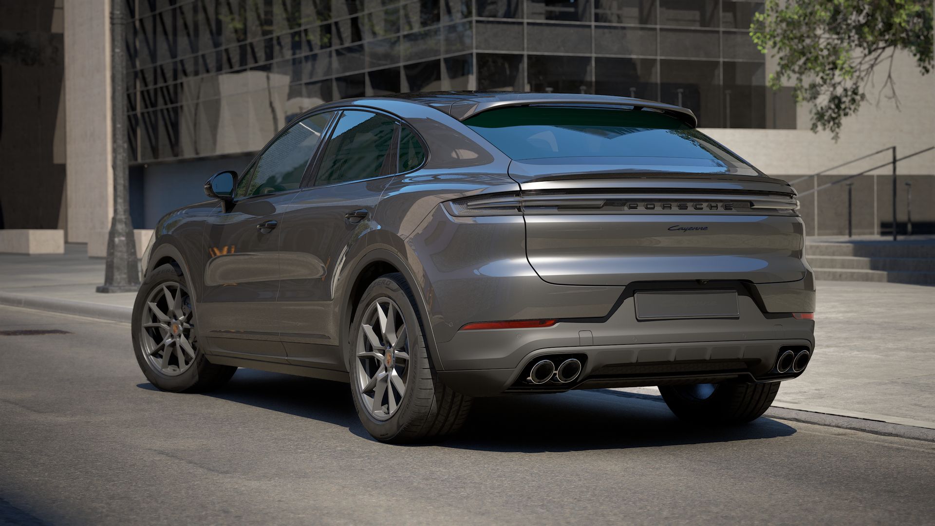 Exterior view of Cayenne Coupe showing the back and left side of the car