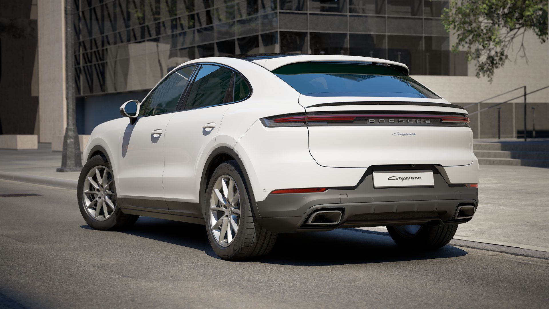 Exterior view of Cayenne Coupe showing the back and left side of the car