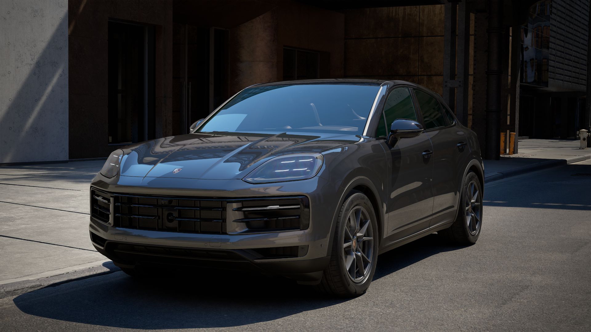 Exterior view of Cayenne Coupe showing the front and left side of the car