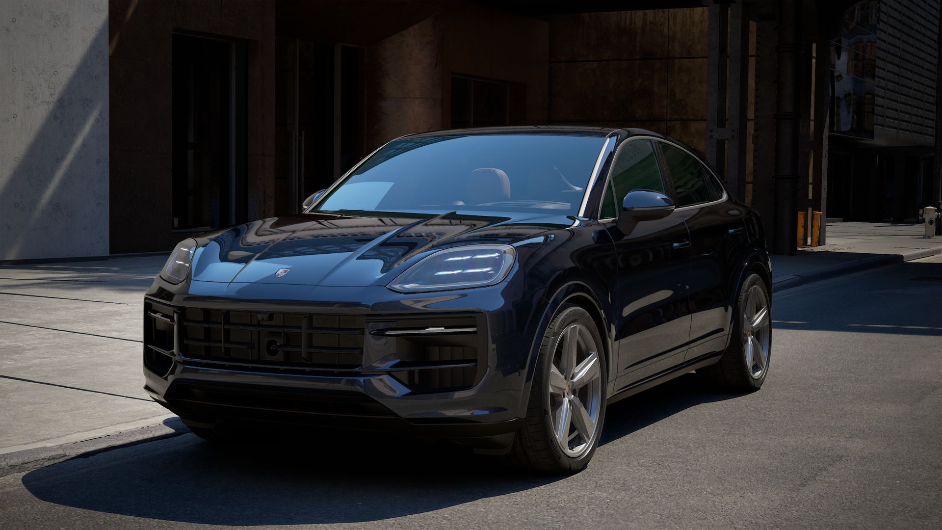 Exterior view of Cayenne Coupe showing the front and left side of the car