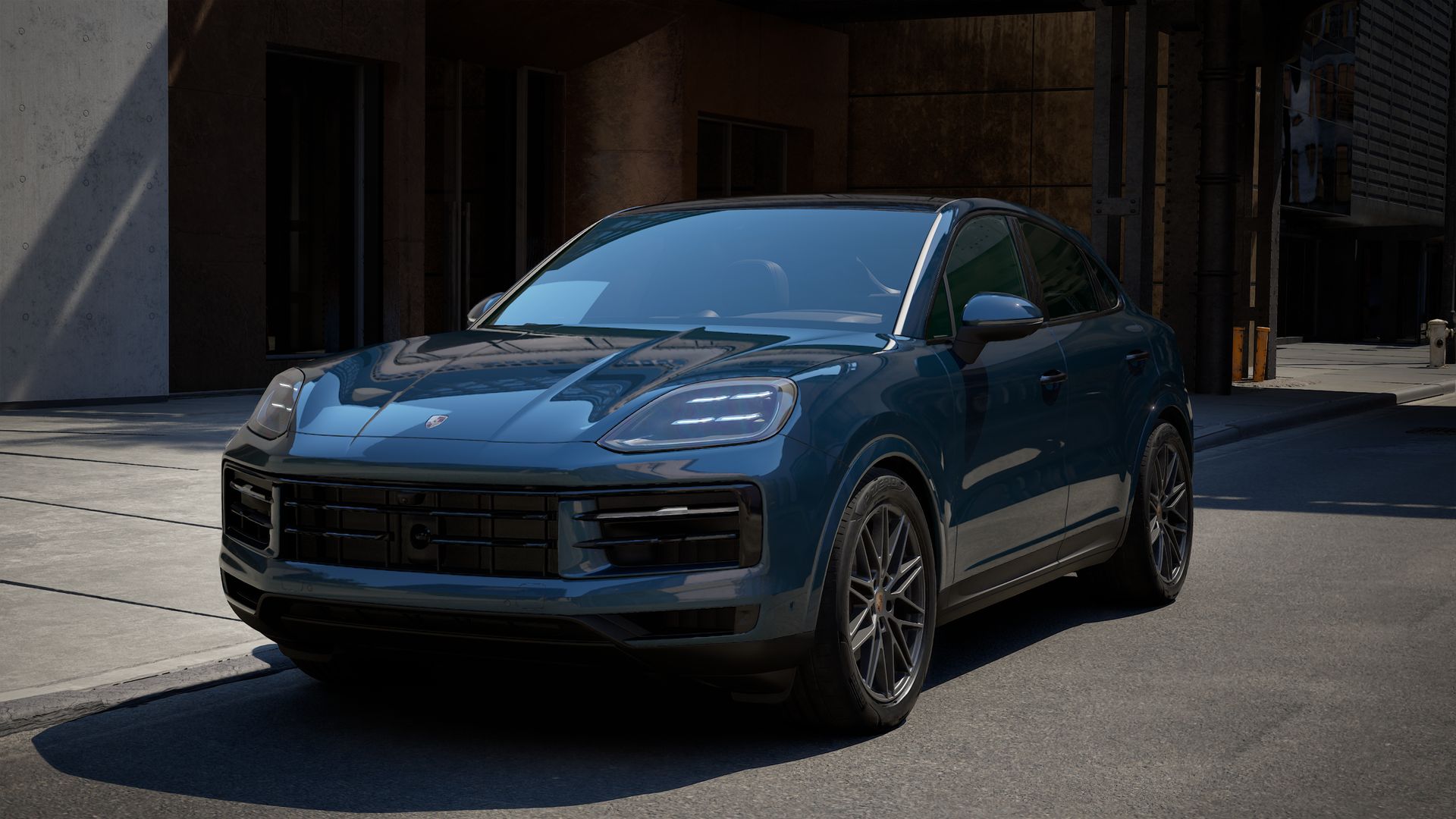 Exterior view of Cayenne Coupe showing the front and left side of the car