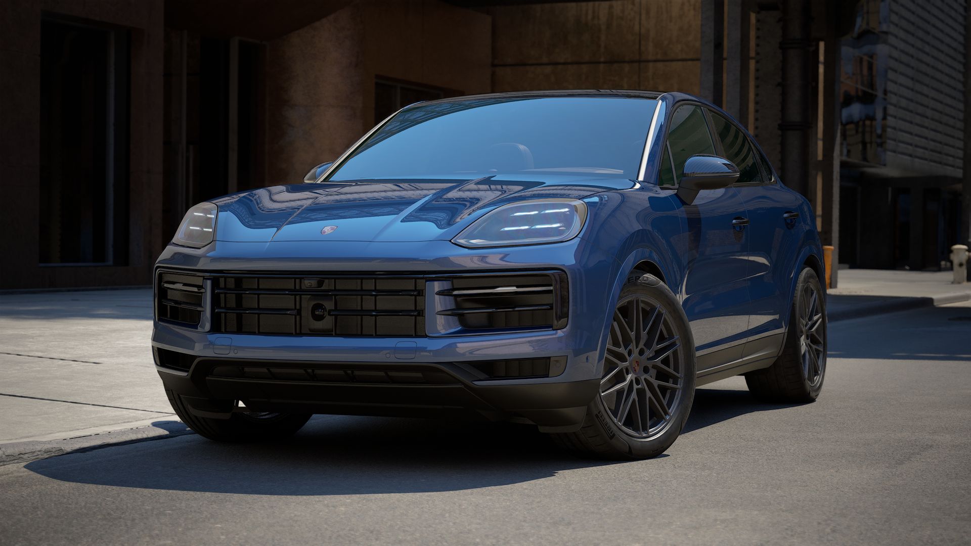 Exterior view of Cayenne Coupe showing the front and left side of the car