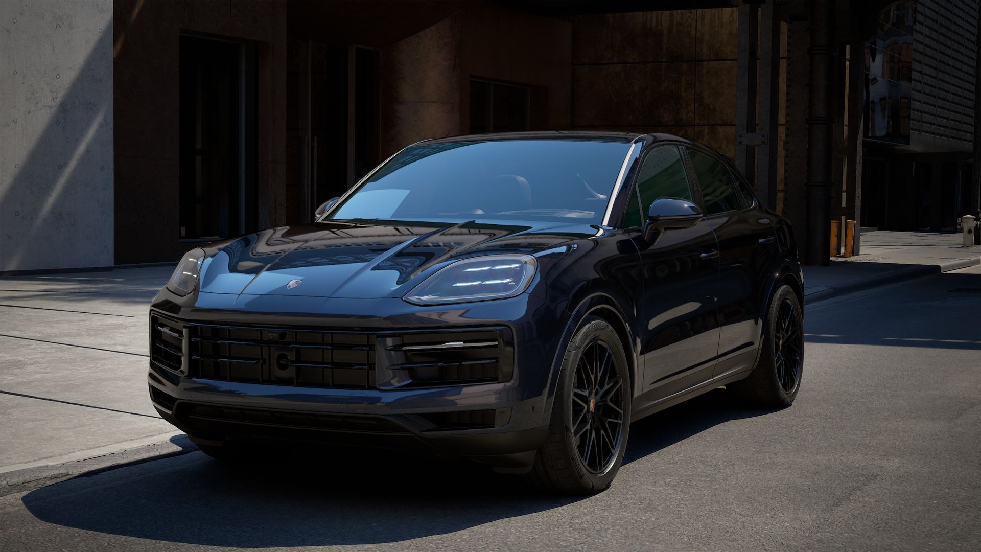Exterior view of Cayenne Coupe showing the front and left side of the car