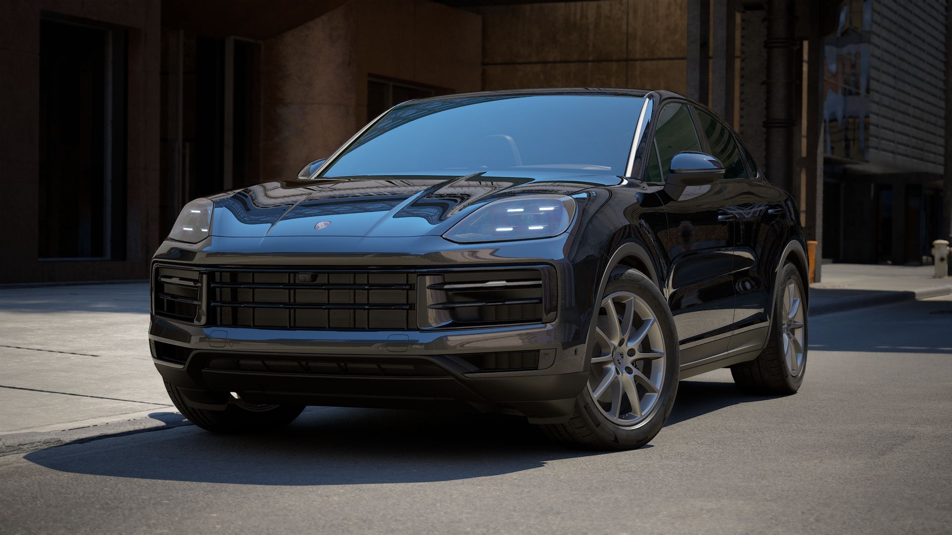 Exterior view of Cayenne Coupe showing the front and left side of the car