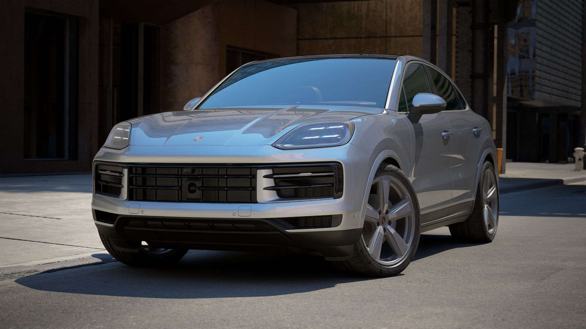 Exterior view of Cayenne Coupe showing the front and left side of the car