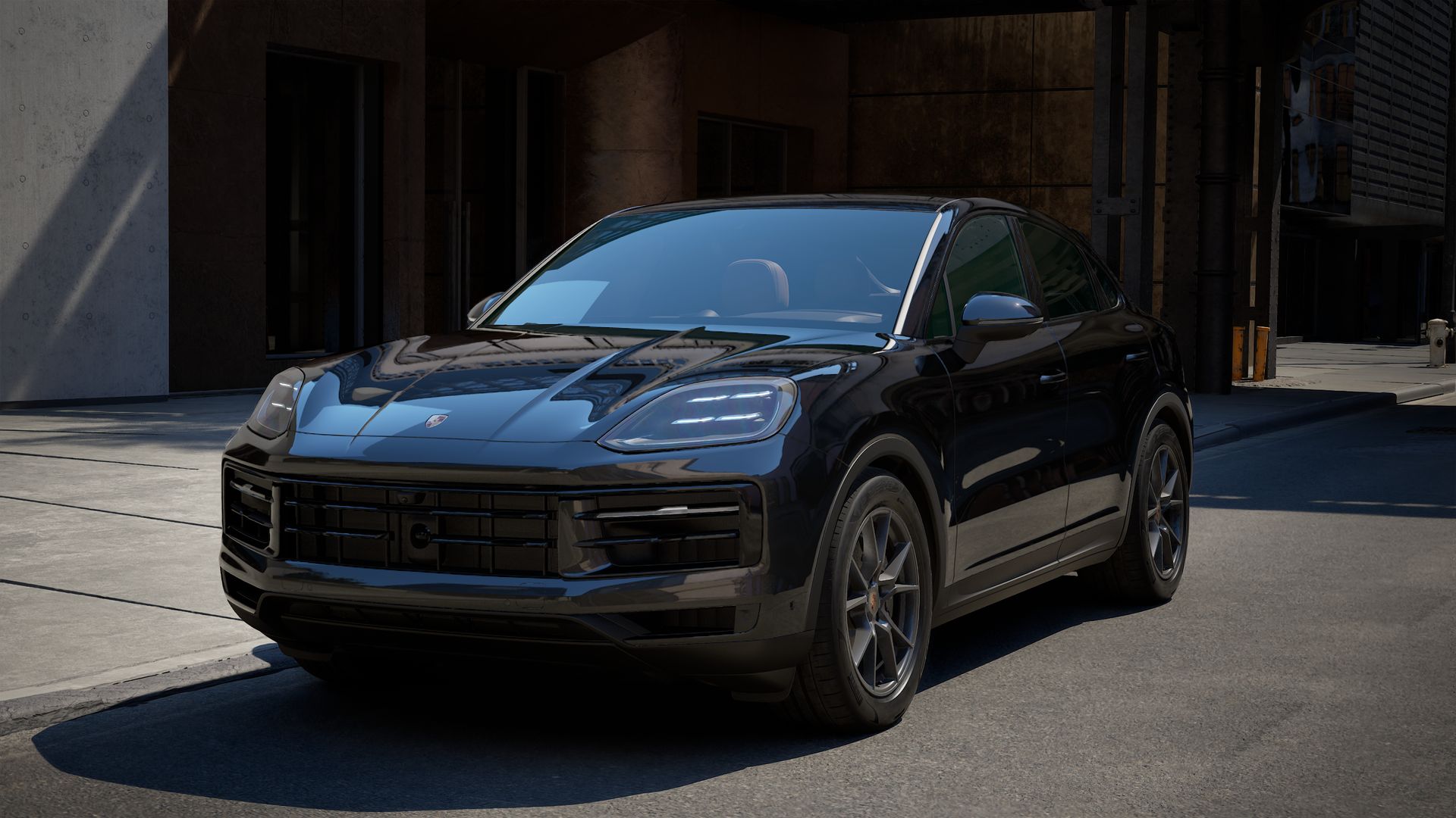 Exterior view of Cayenne Coupe showing the front and left side of the car