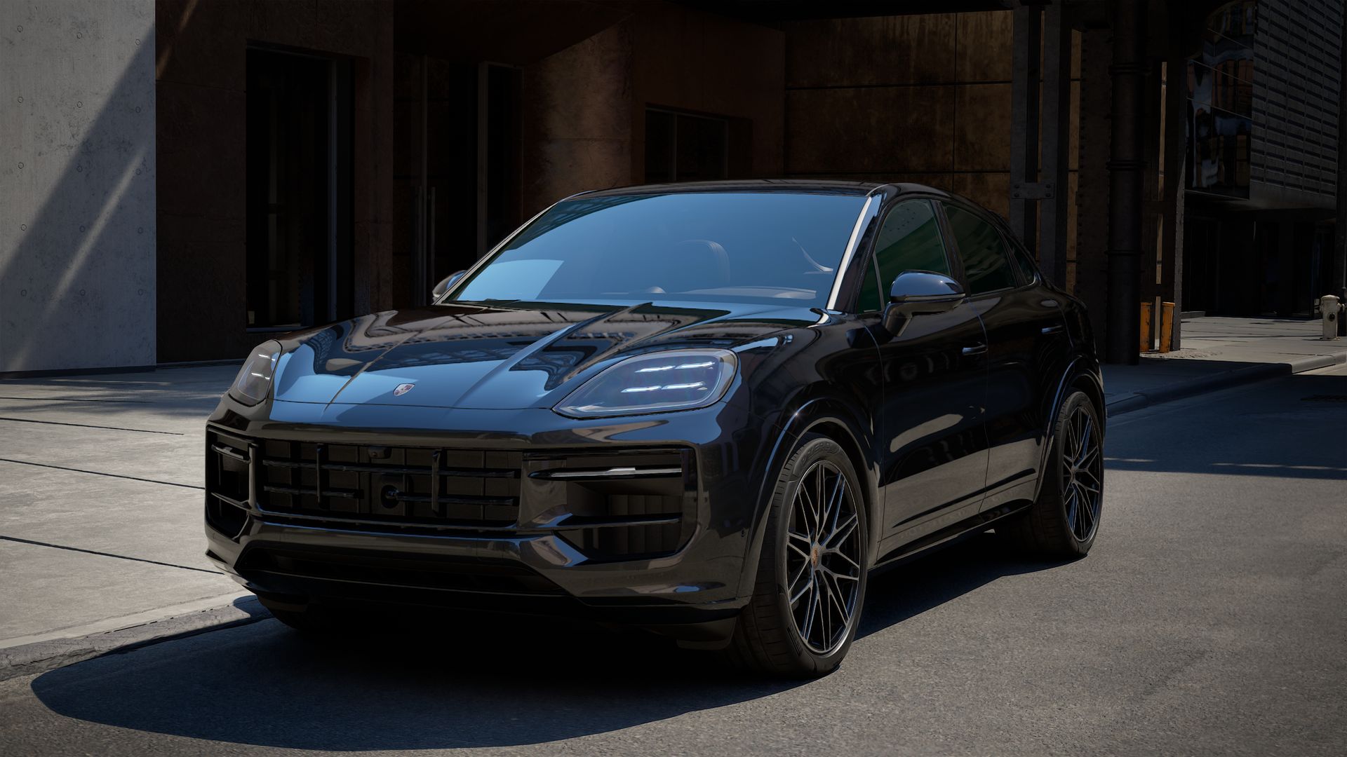 Exterior view of Cayenne Coupe showing the front and left side of the car
