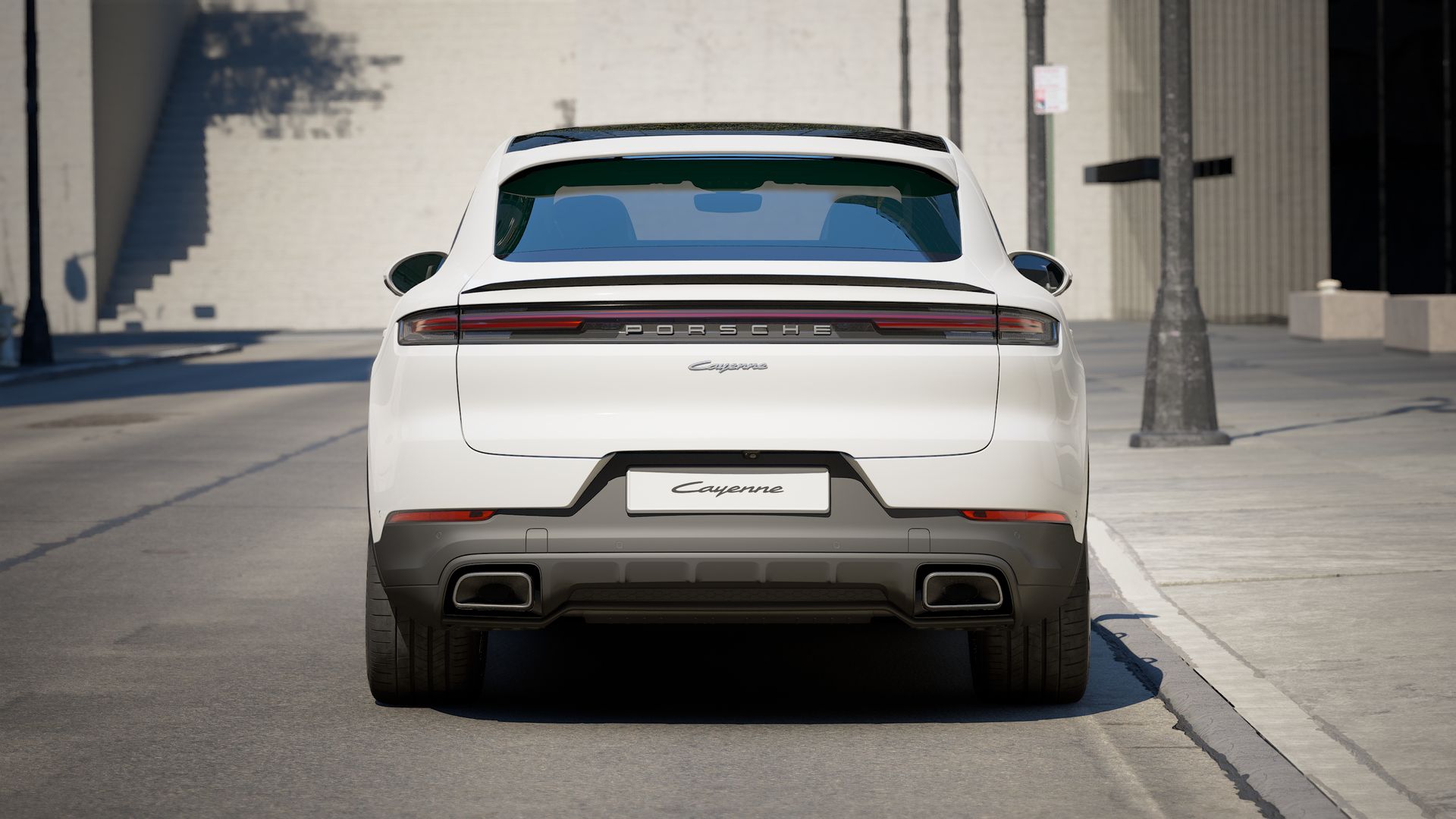 Exterior view of Cayenne E-Hybrid Coupe showing the rear of the car