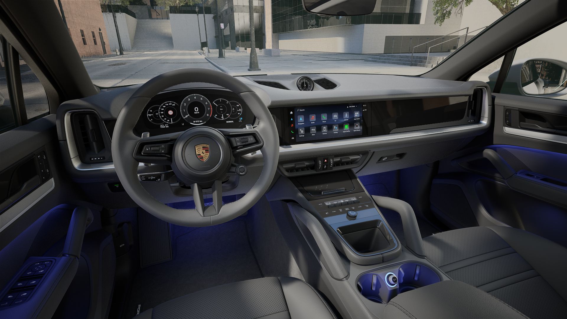 Interior view showing the steering wheel and dashboard of Cayenne S Coupe