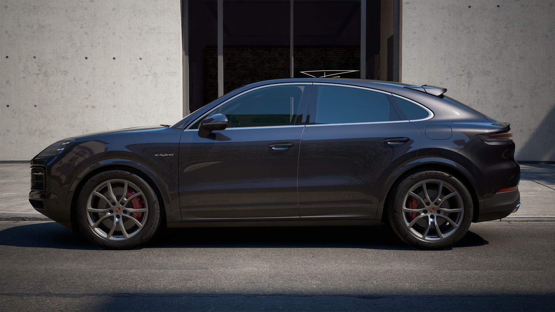 Exterior view of Cayenne S E-Hybrid Coupe showing the left side of the car