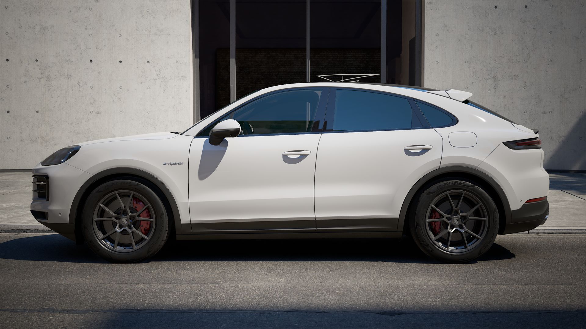 Exterior view of Cayenne S E-Hybrid Coupe showing the left side of the car