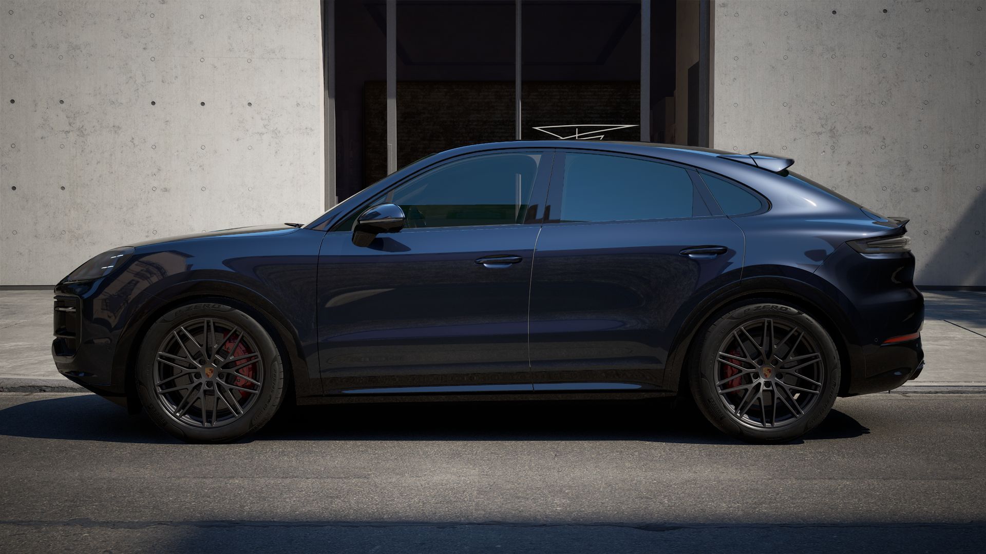 Exterior view of Cayenne GTS Coupe showing the left side of the car