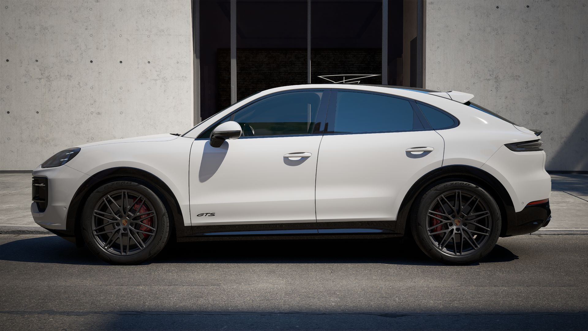 Exterior view of Cayenne GTS Coupe showing the left side of the car