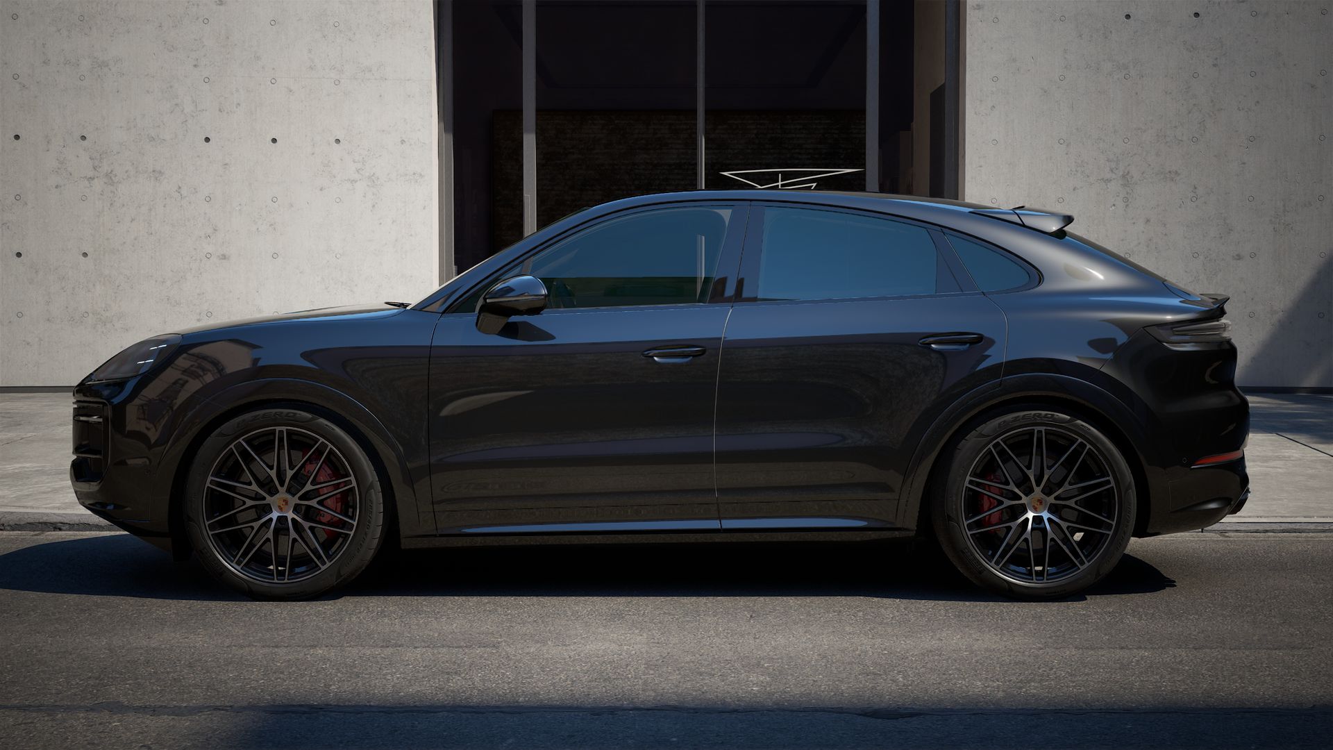 Exterior view of Cayenne GTS Coupe showing the left side of the car