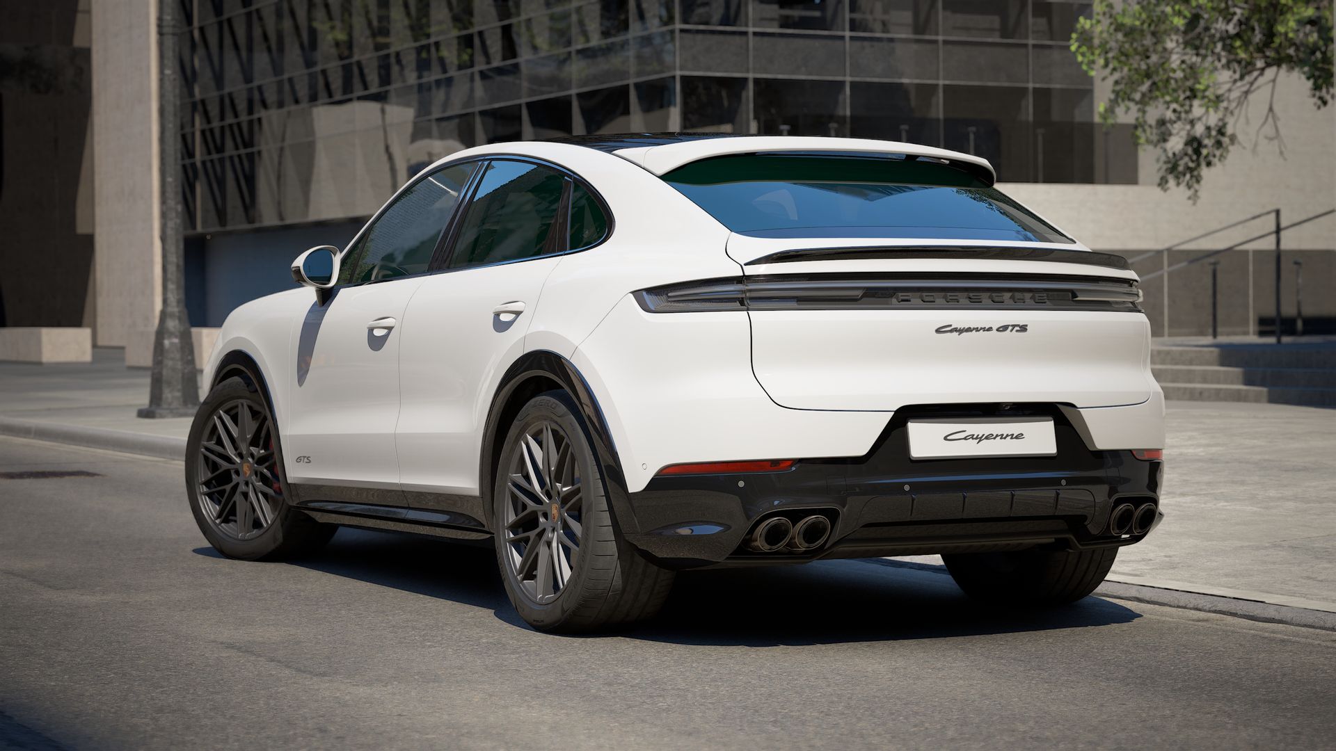 Exterior view of Cayenne GTS Coupe showing the back and left side of the car