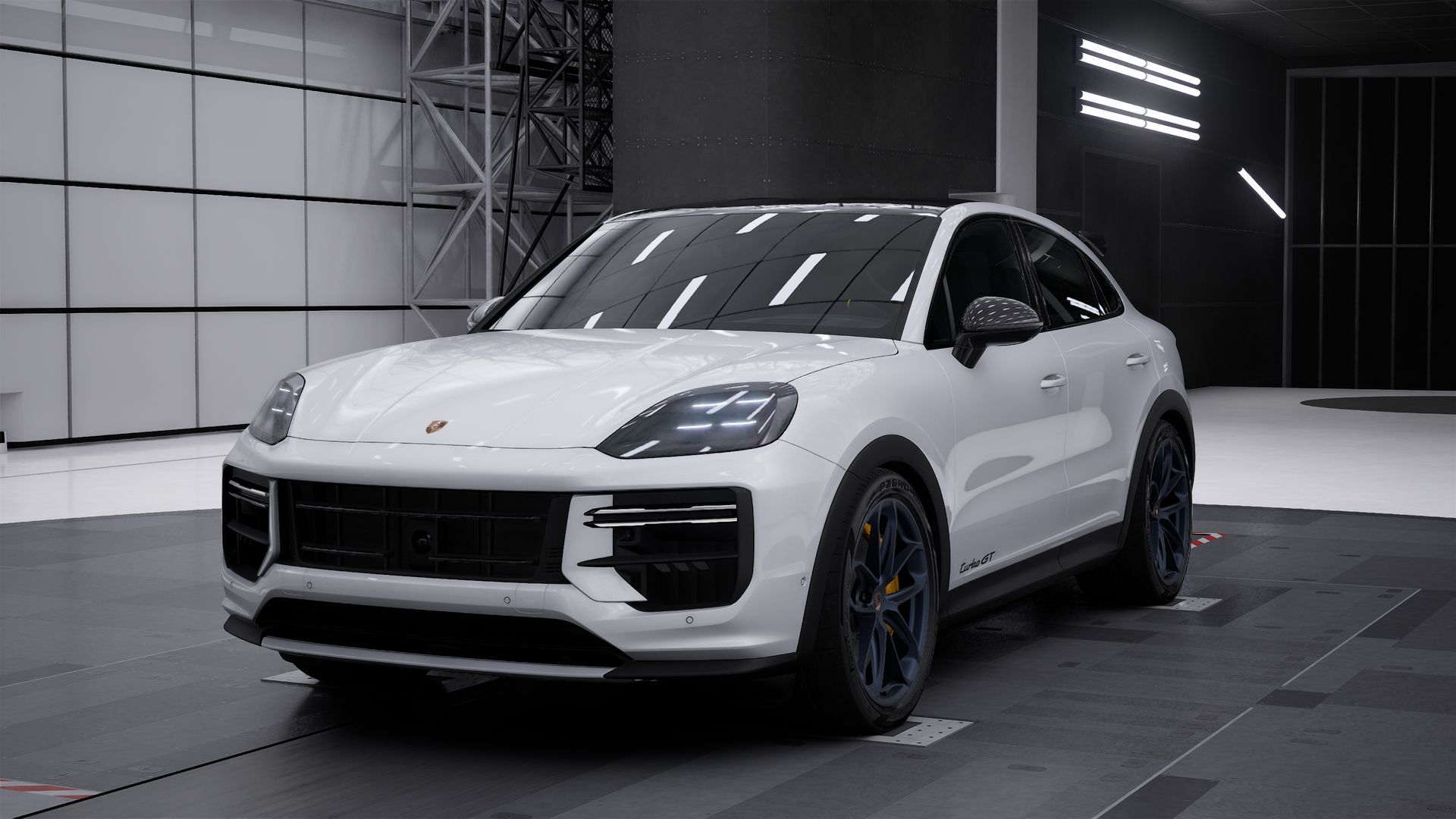 Exterior view of Cayenne Turbo GT showing the front and left side of the car