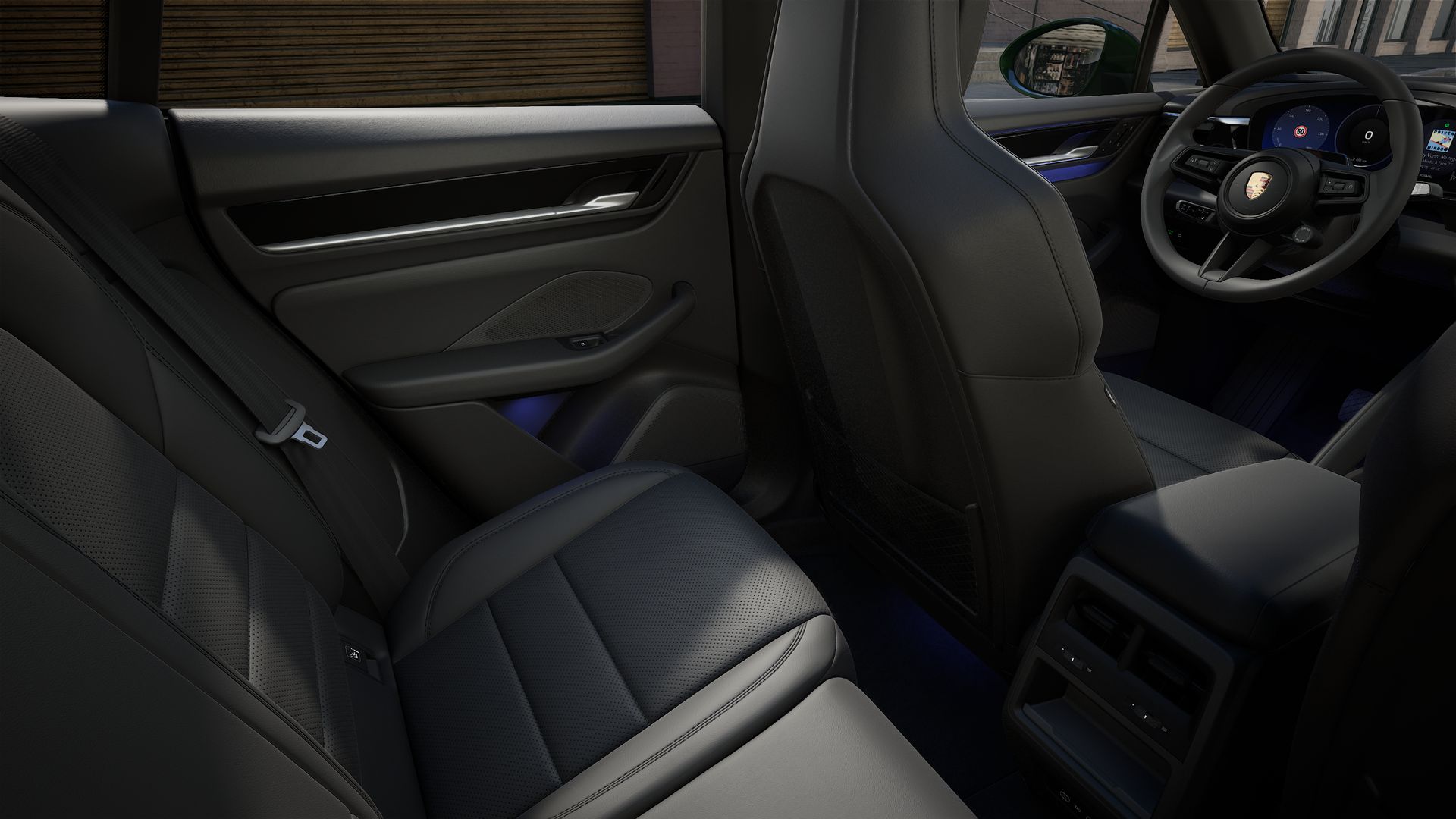 Interior view showing the back seats of Macan Electric