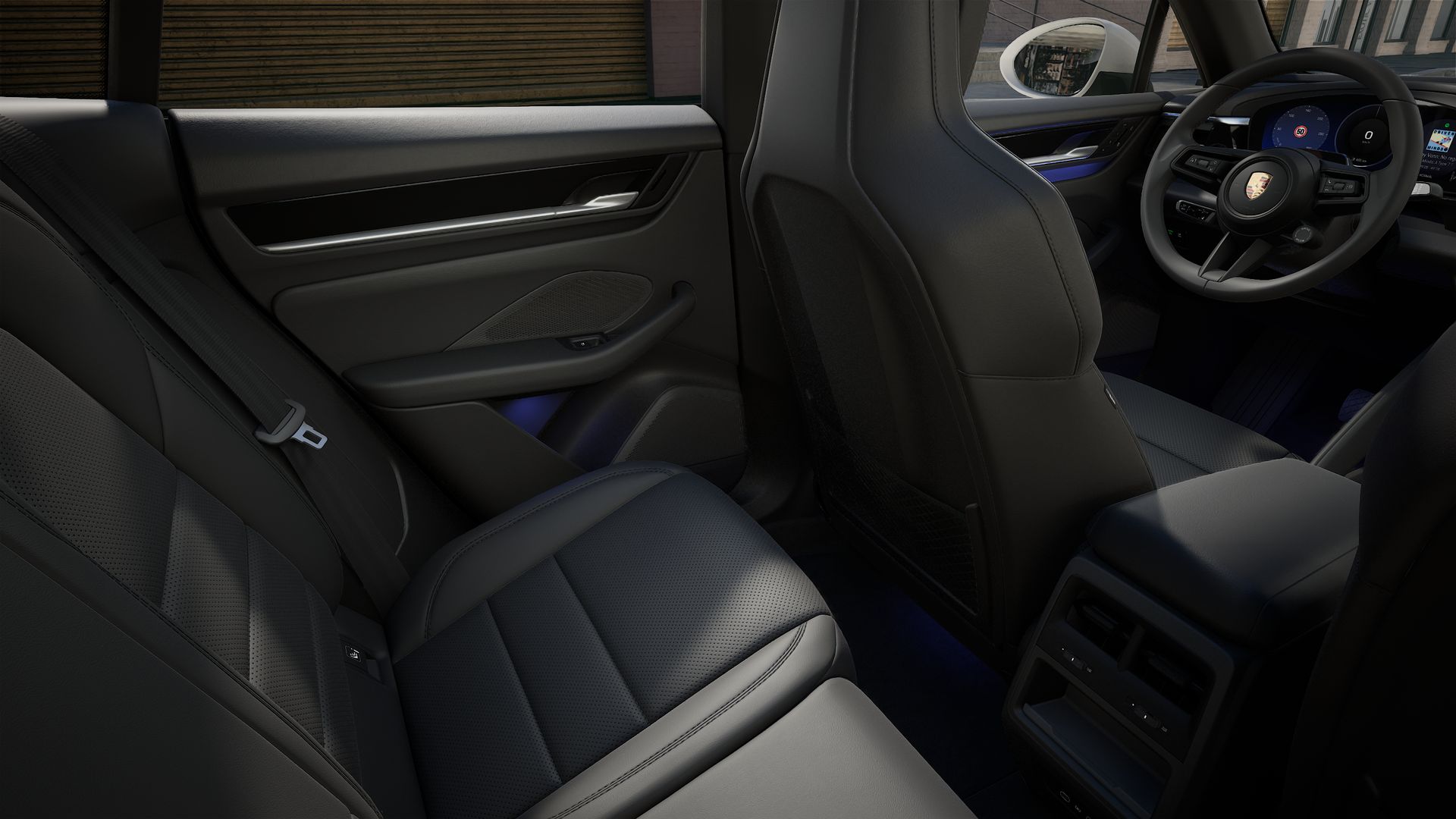 Interior view showing the back seats of Macan Electric