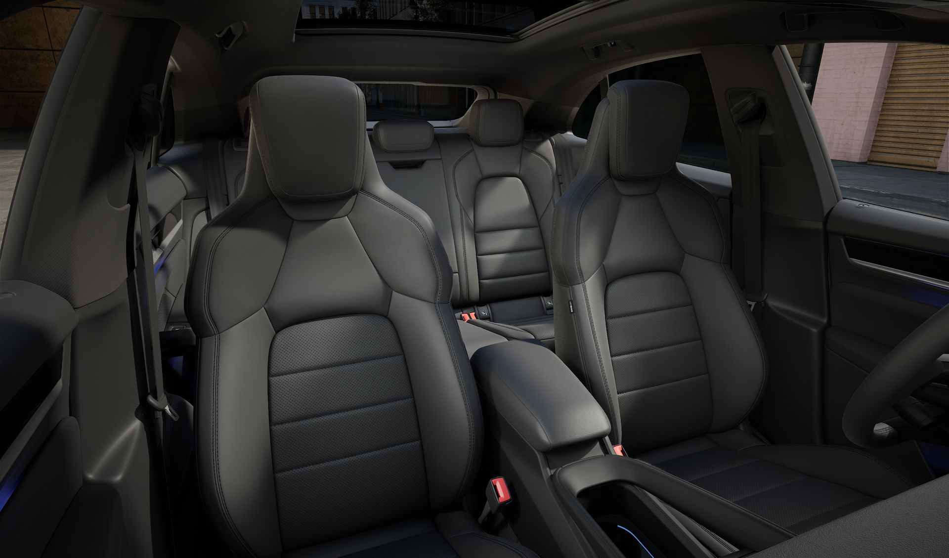 Interior view showing the front seats of Macan Electric