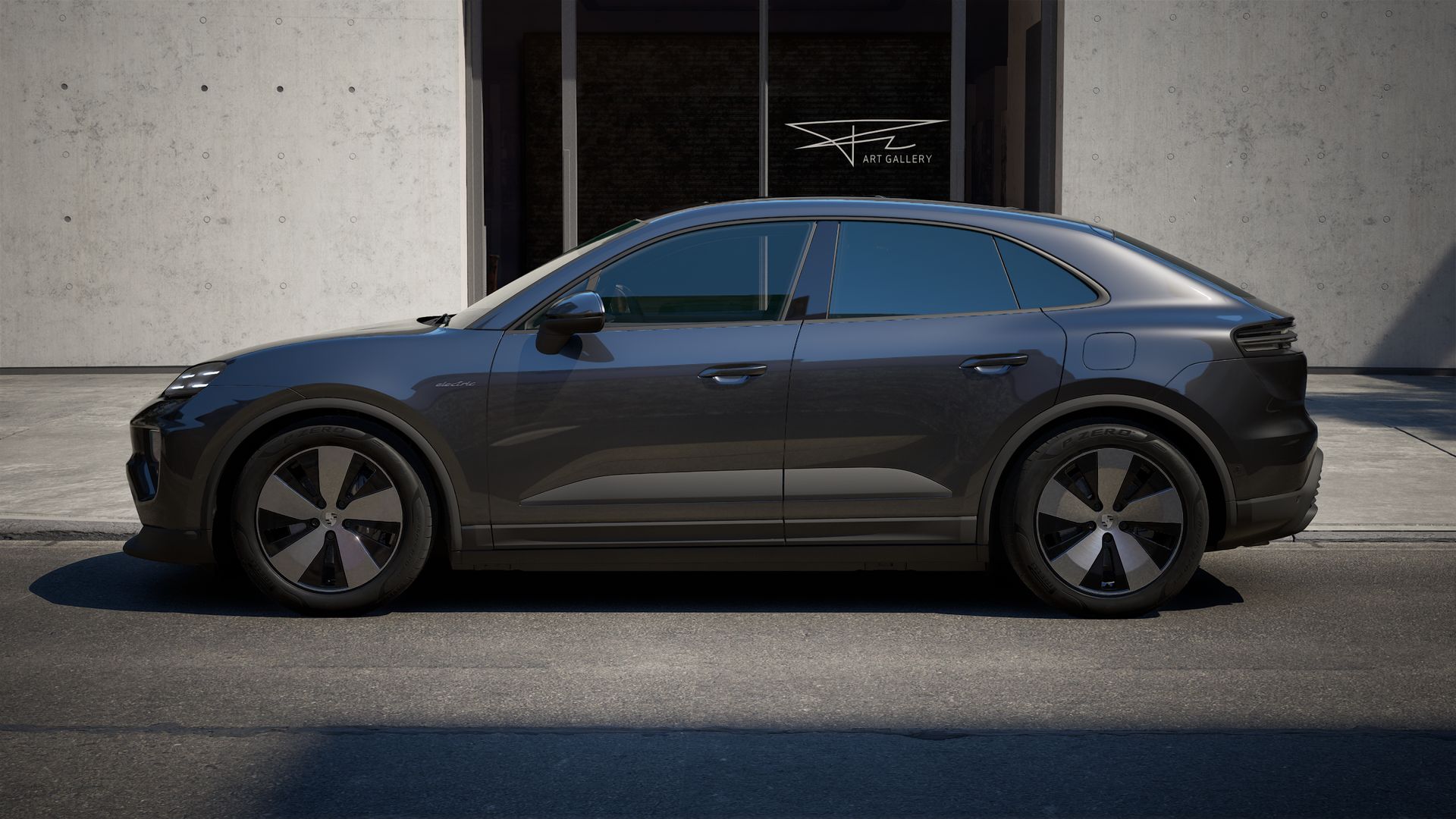 Exterior view of Macan Electric showing the left side of the car