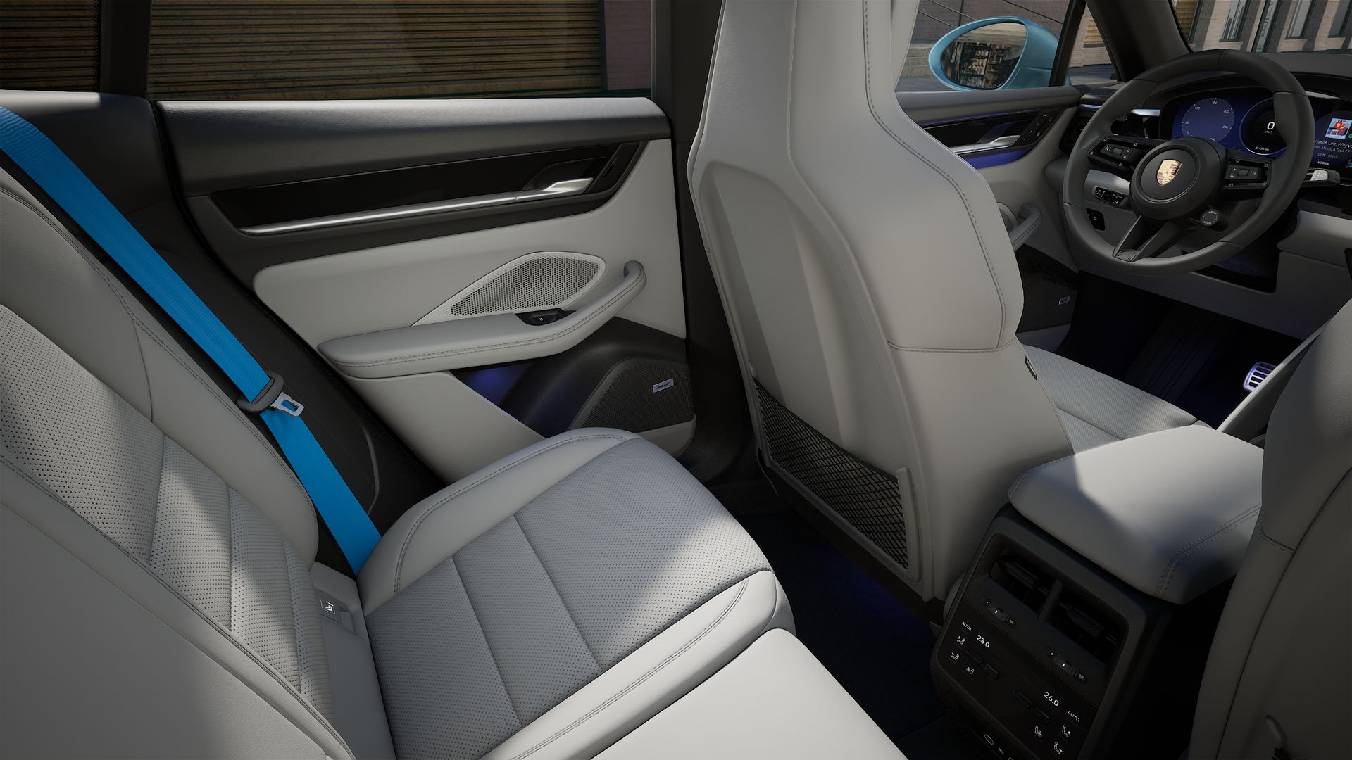 Interior view showing the back seats of Macan 4 Electric