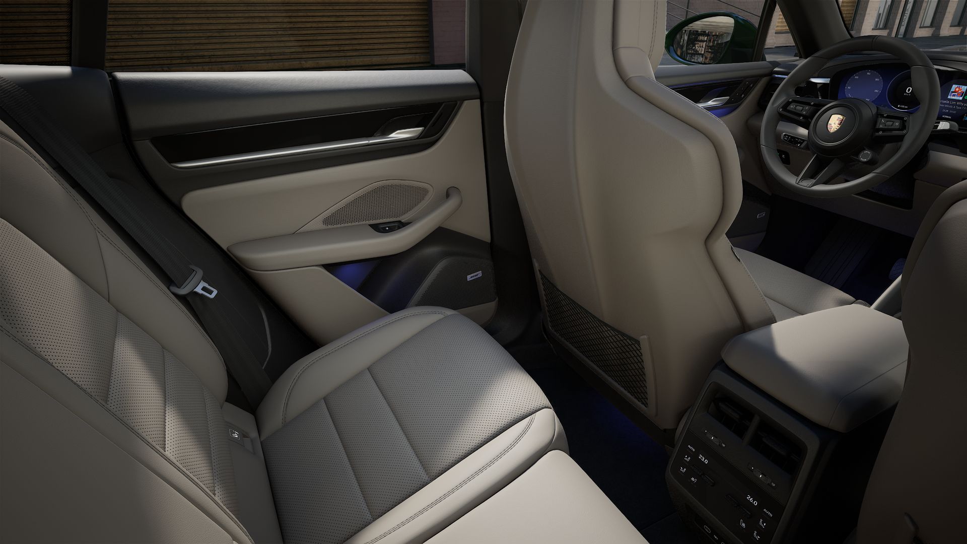 Interior view showing the back seats of Macan 4 Electric