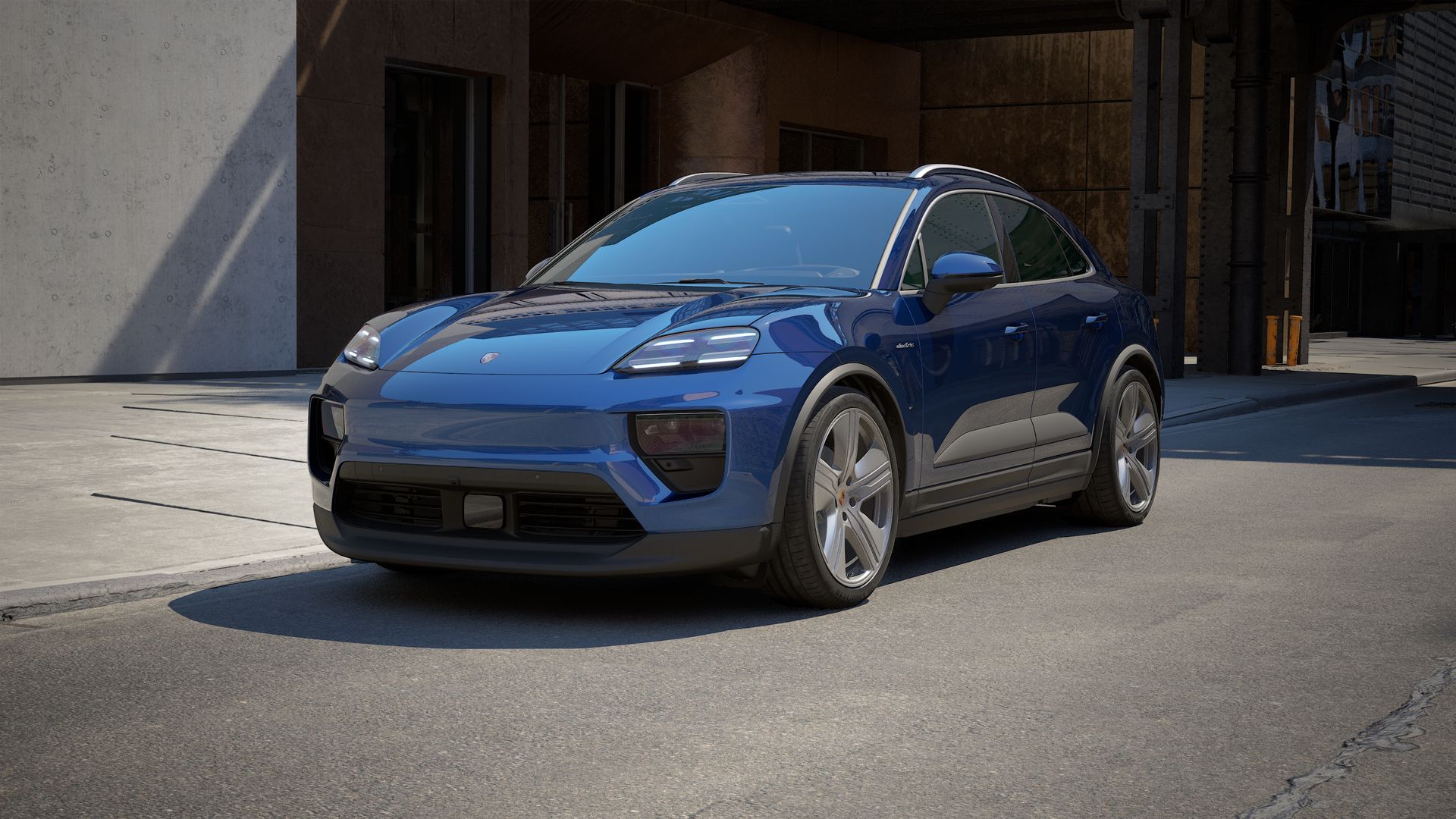Exterior view of Macan 4 Electric showing the front and left side of the car