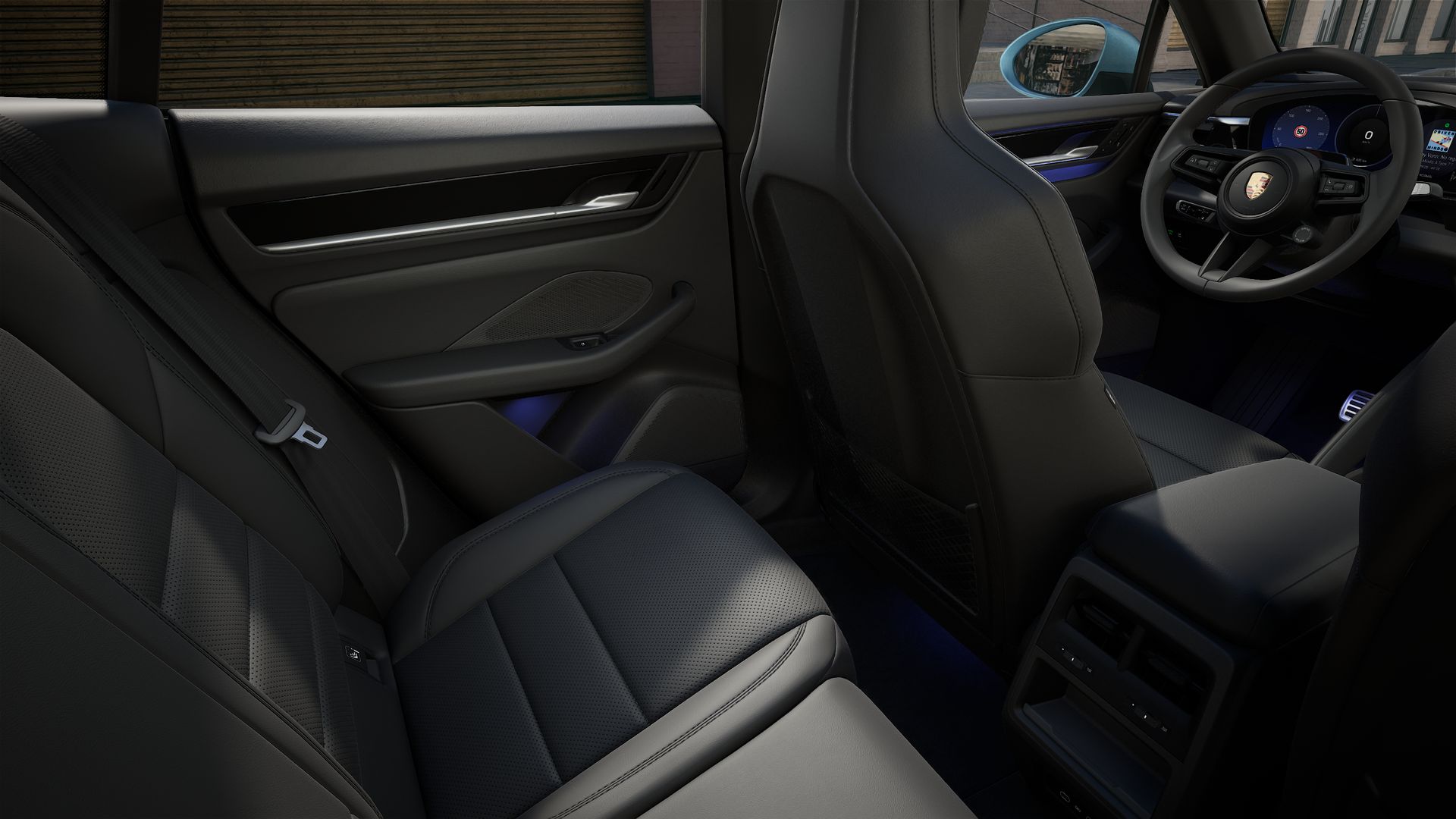 Interior view showing the back seats of Macan 4S Electric