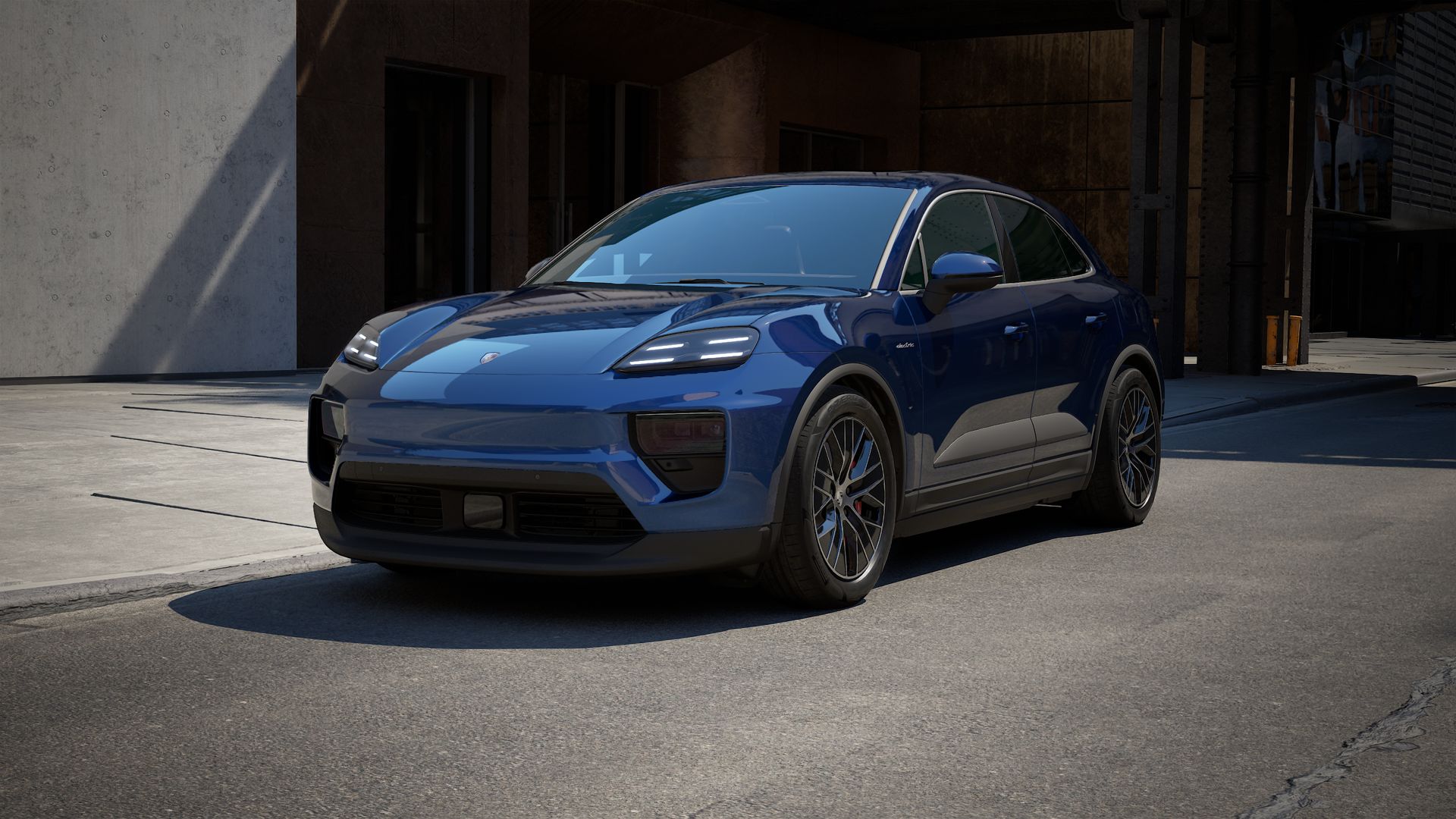 Exterior view of Macan 4S Electric showing the front and left side of the car