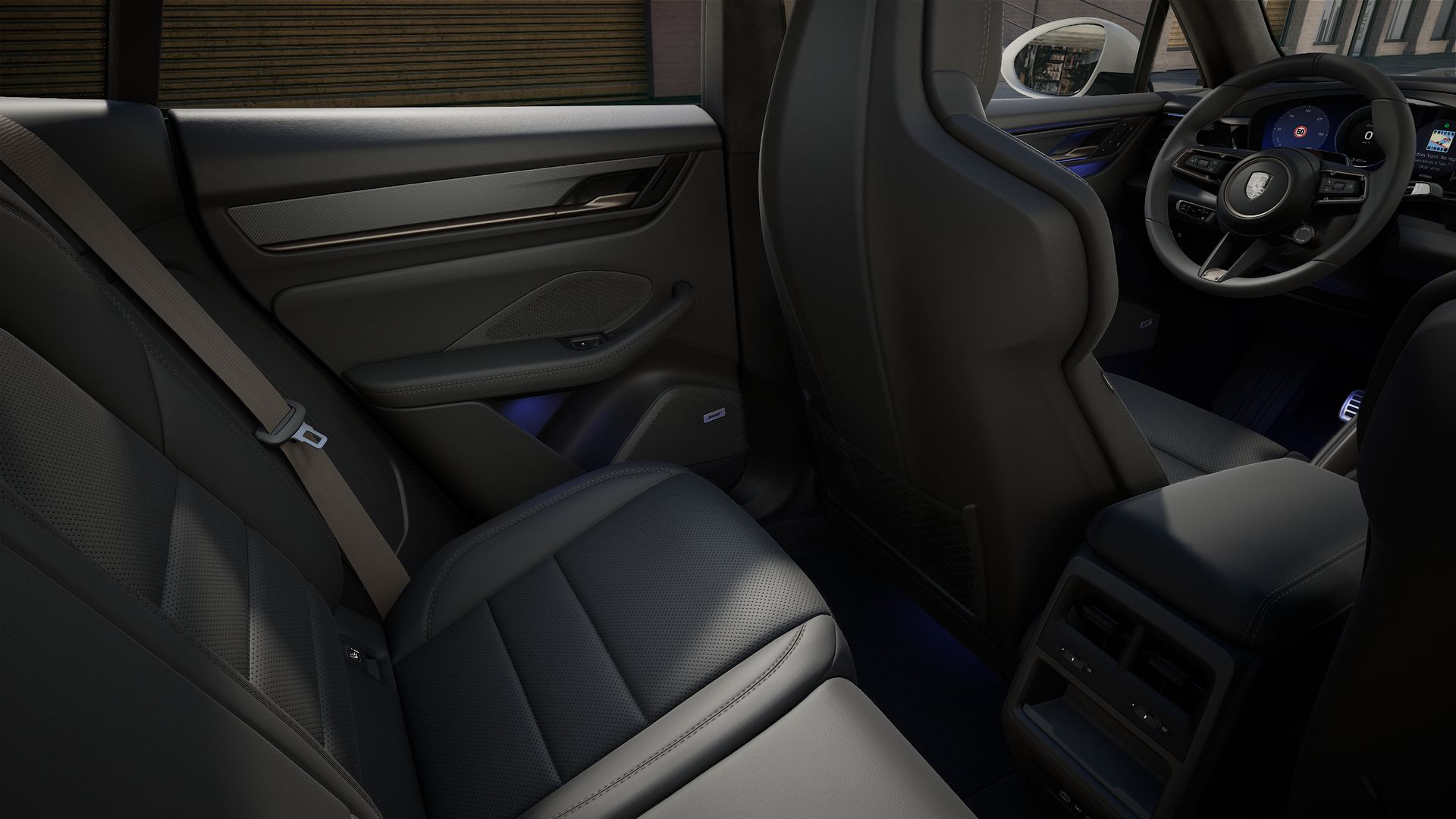 Interior view showing the back seats of Macan Turbo Electric