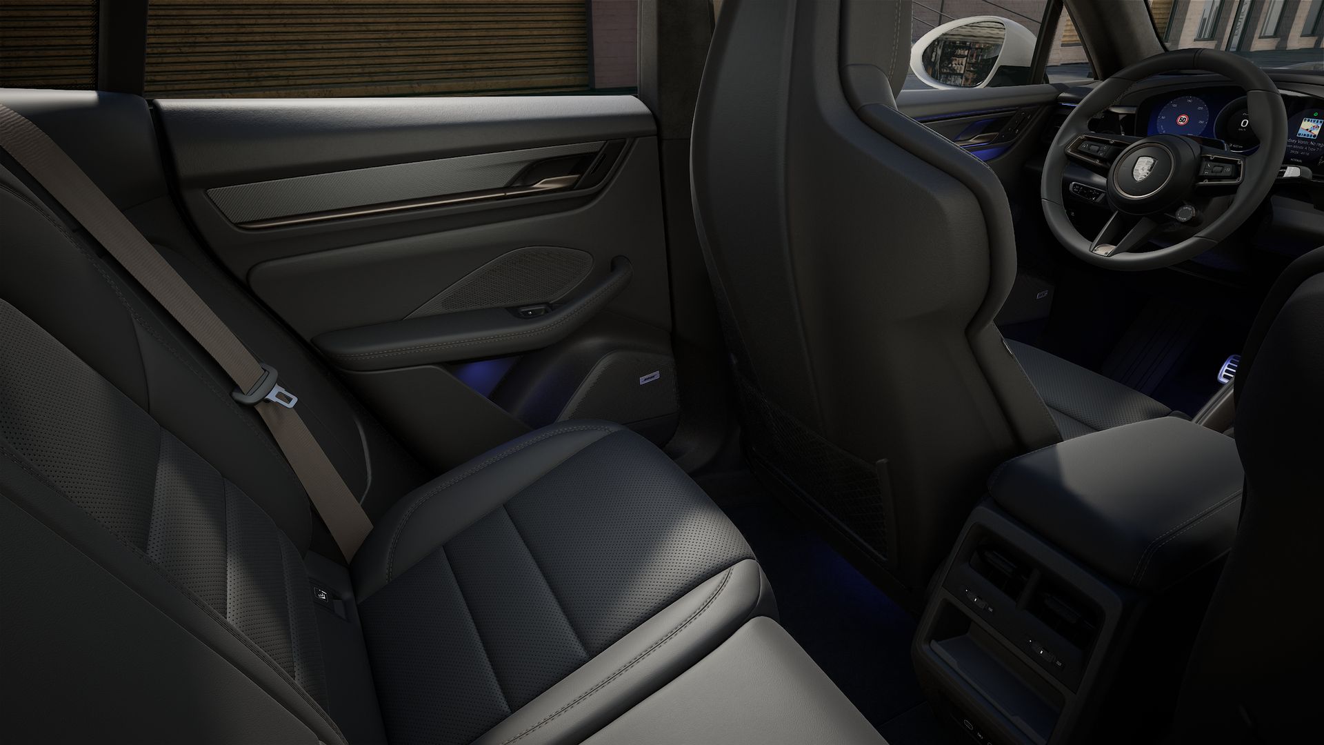 Interior view showing the back seats of Macan Turbo Electric