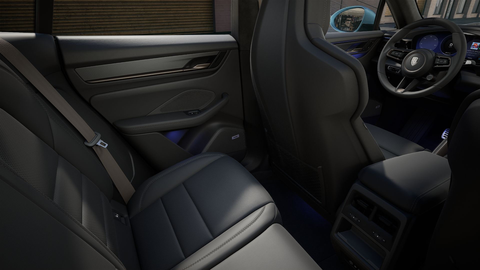 Interior view showing the back seats of Macan Turbo Electric