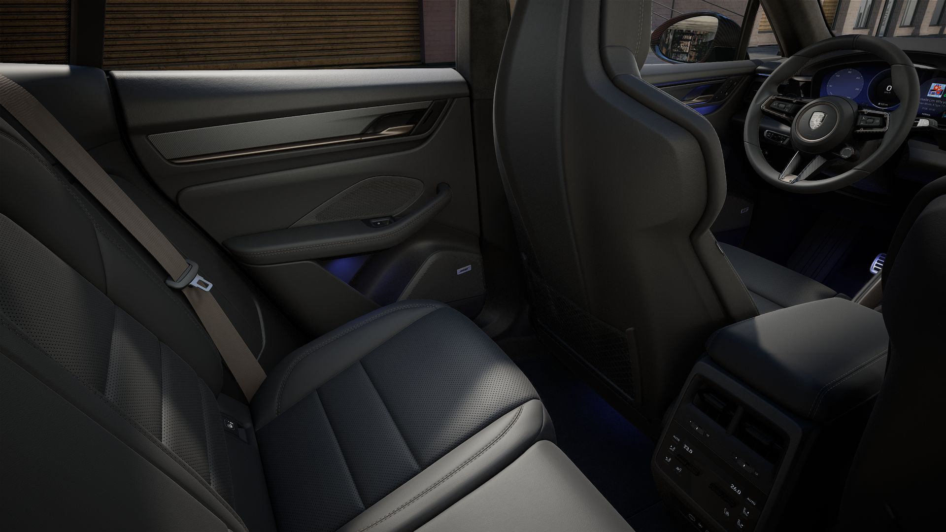 Interior view showing the back seats of Macan Turbo Electric
