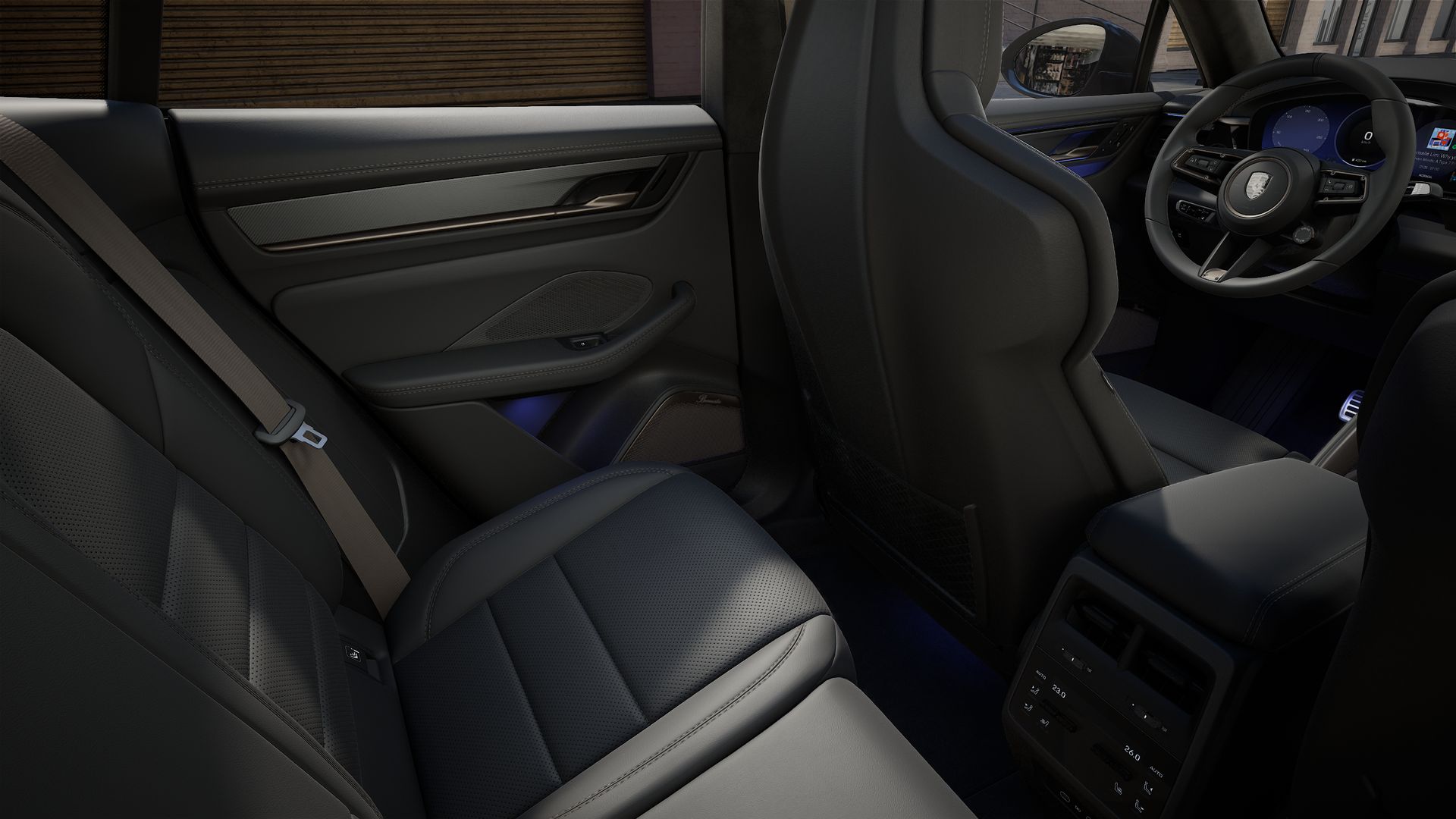 Interior view showing the back seats of Macan Turbo Electric