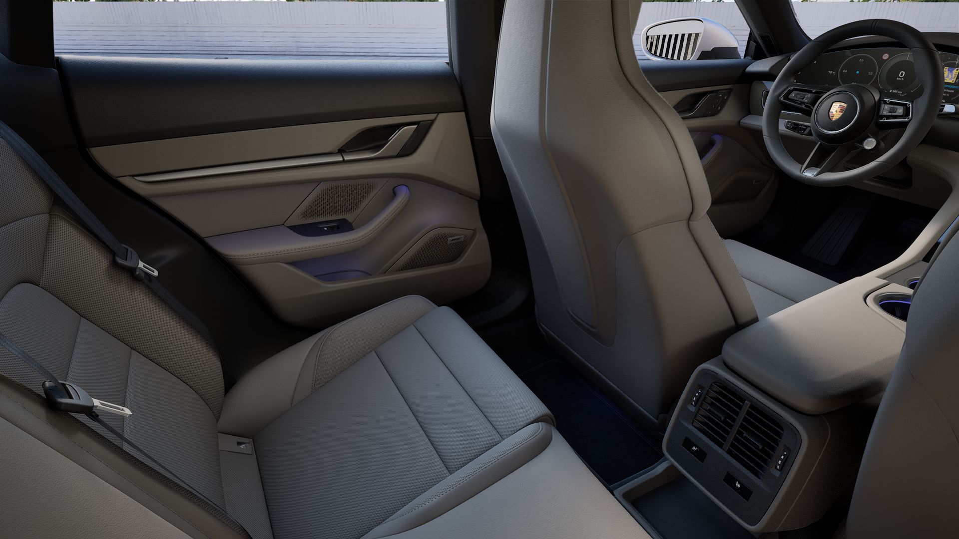 Interior view showing the back seats of Taycan