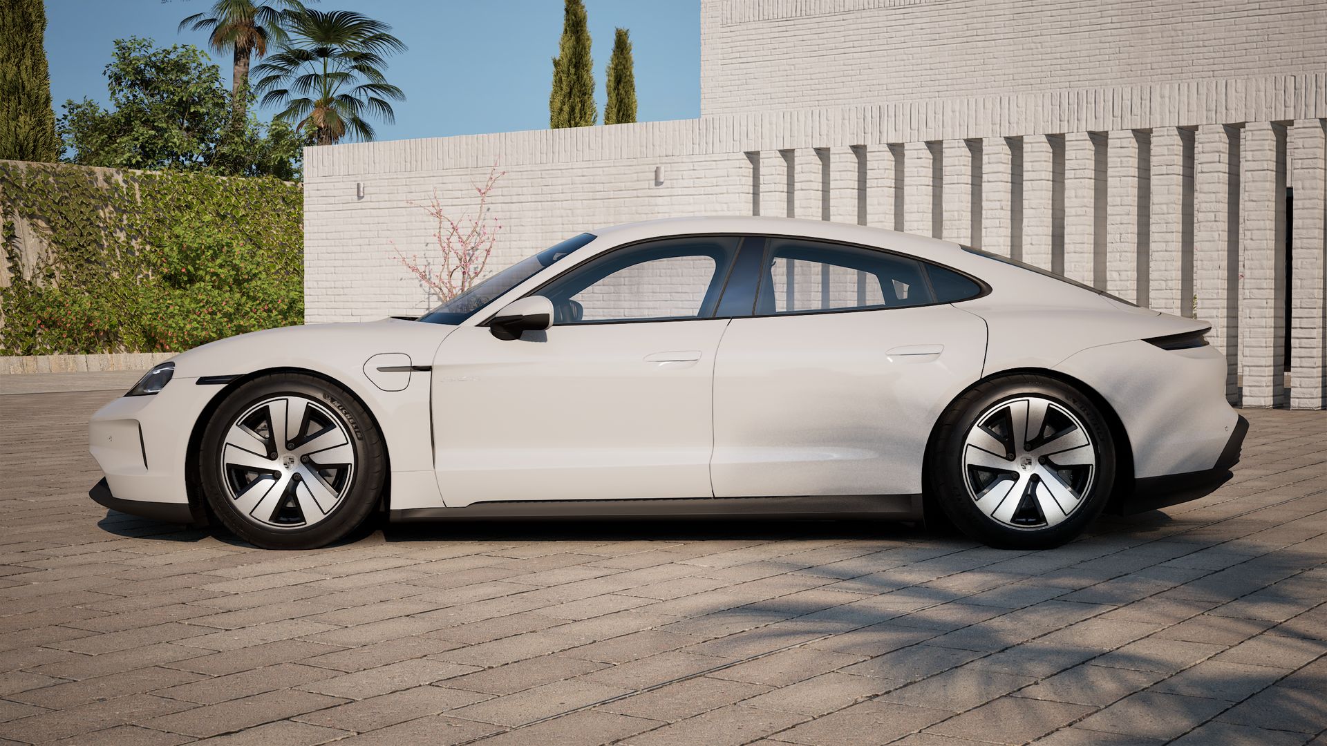 Exterior view of Taycan showing the left side of the car
