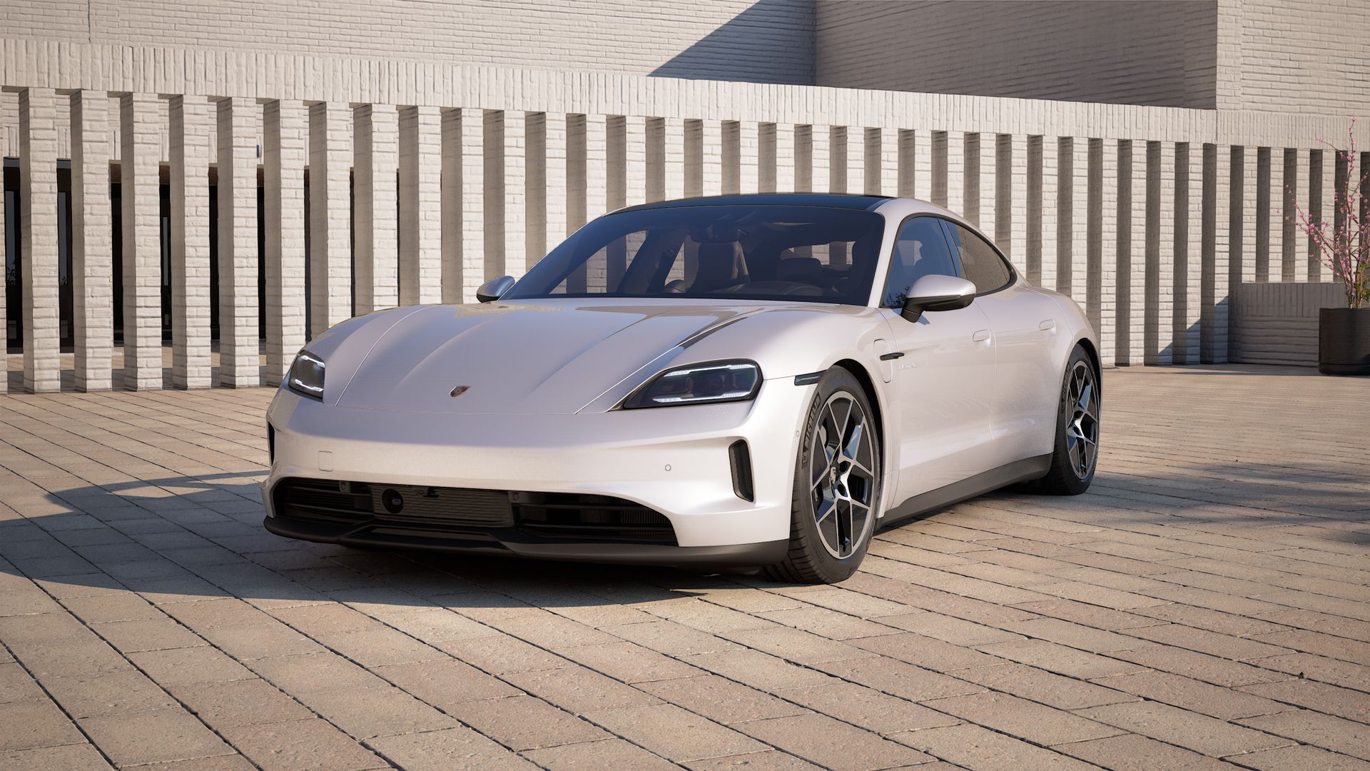 Exterior view of Taycan showing the front and left side of the car