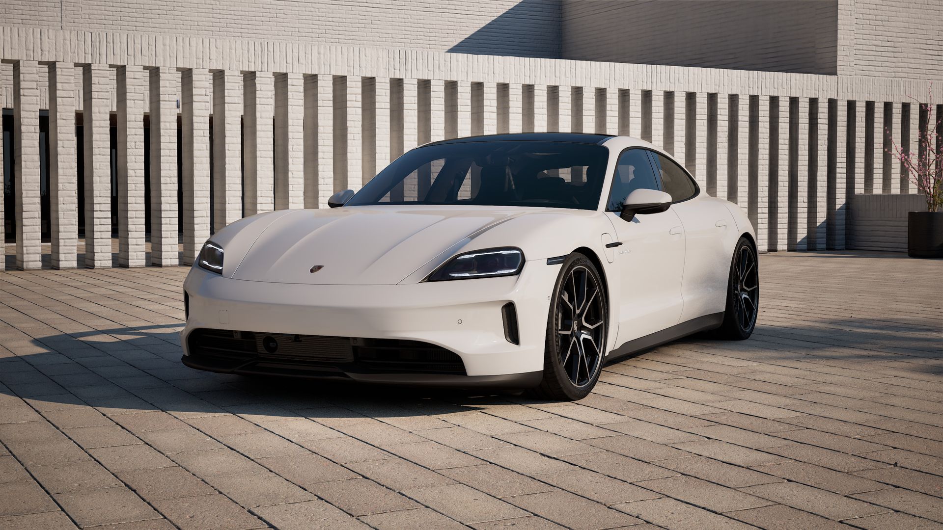 Exterior view of Taycan showing the front and left side of the car