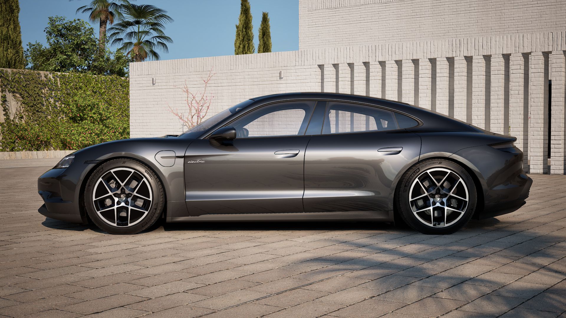 Exterior view of Taycan 4 showing the left side of the car