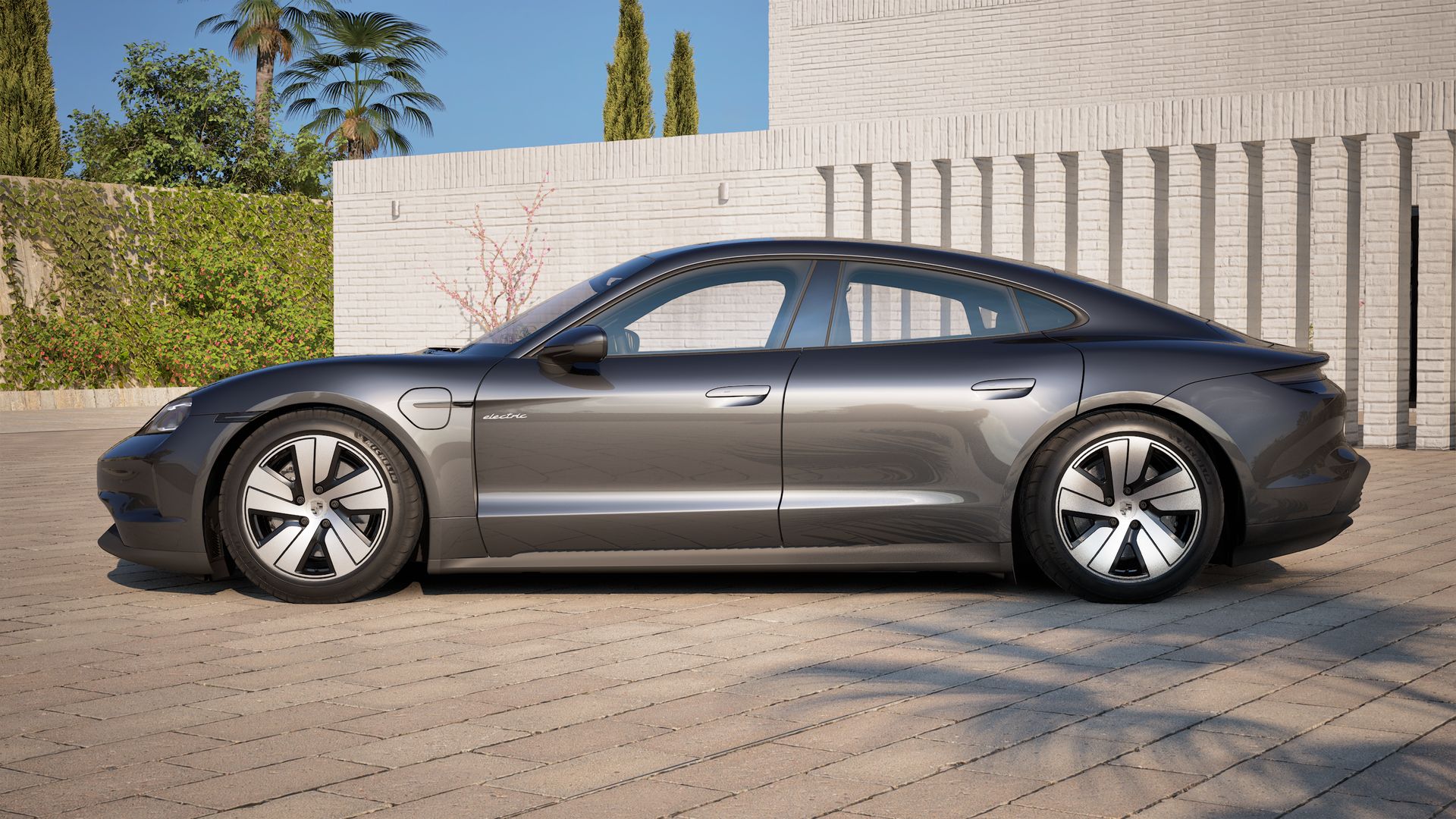 Exterior view of Taycan 4 showing the left side of the car