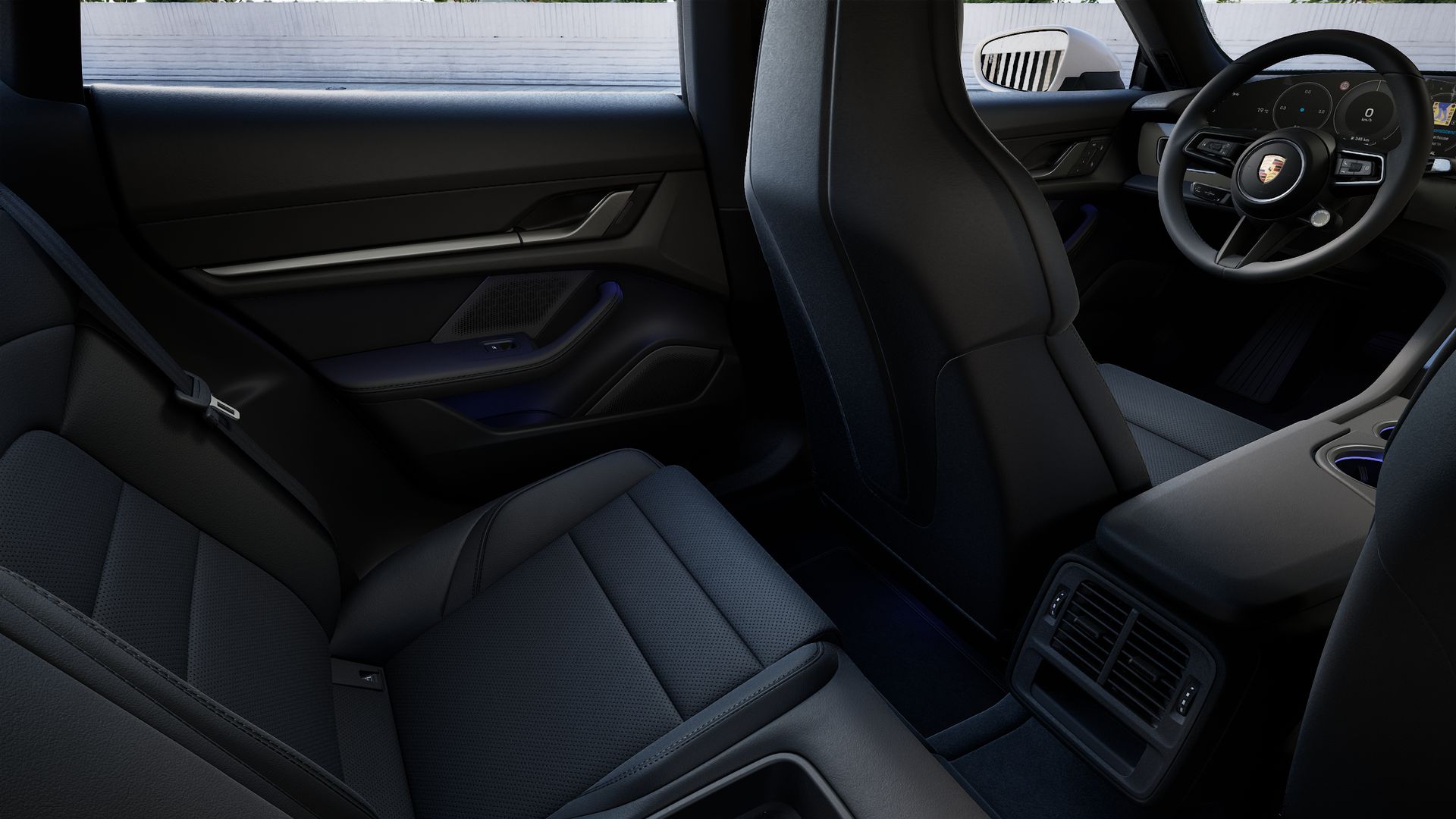 Interior view showing the back seats of Taycan 4S
