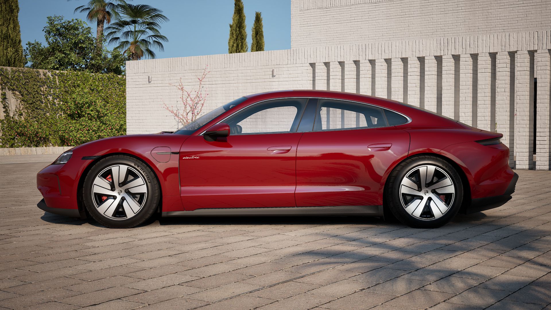 Exterior view of Taycan 4S showing the left side of the car