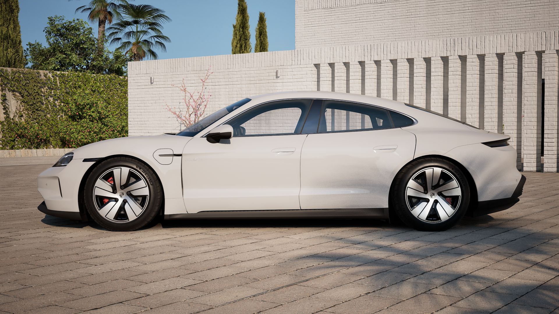 Exterior view of Taycan 4S showing the left side of the car