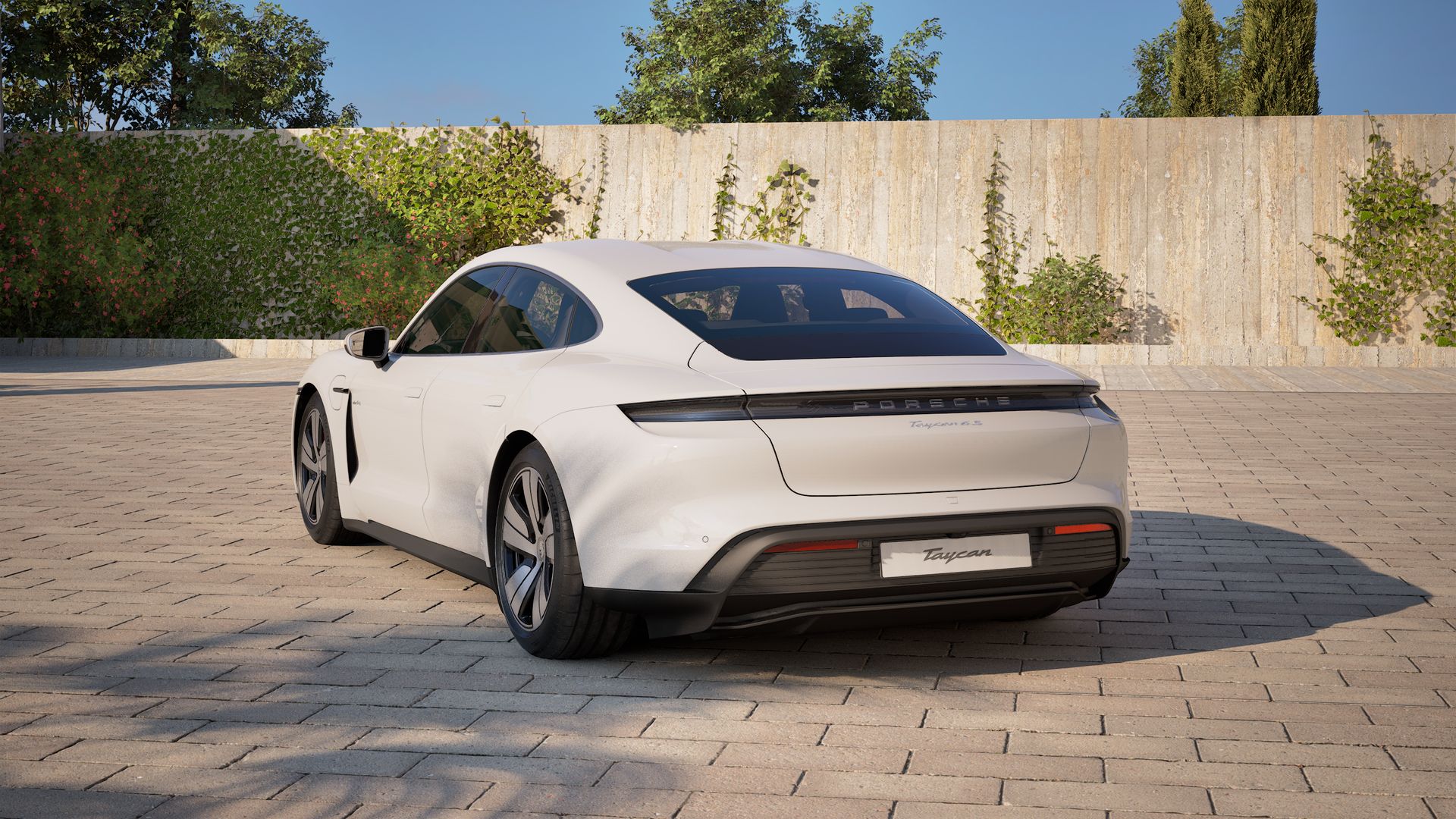 Exterior view of Taycan 4S showing the back and left side of the car