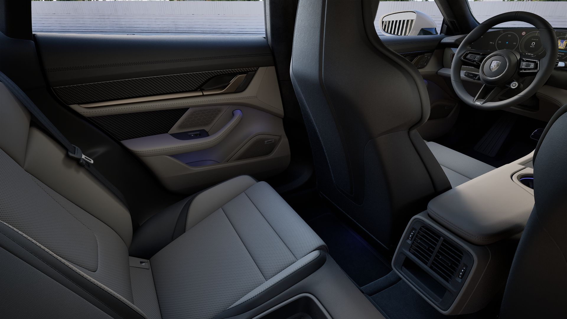 Interior view showing the back seats of Taycan Turbo S
