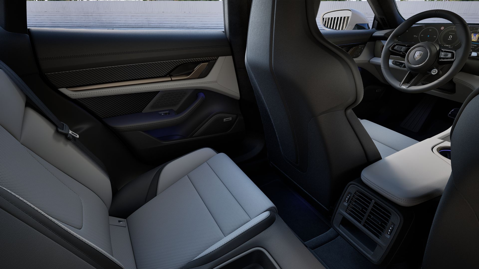 Interior view showing the back seats of Taycan Turbo S