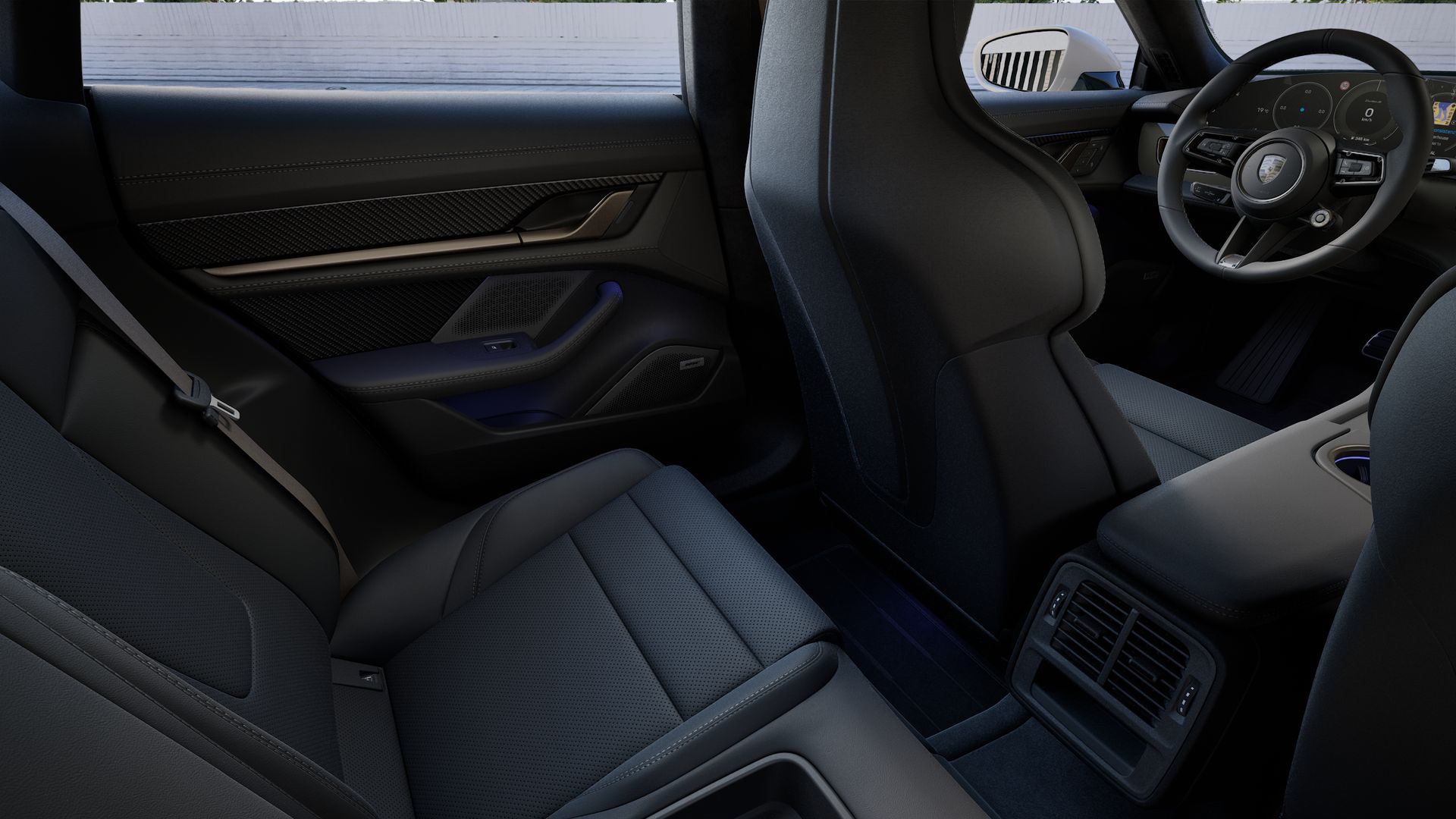 Interior view showing the back seats of Taycan Turbo S