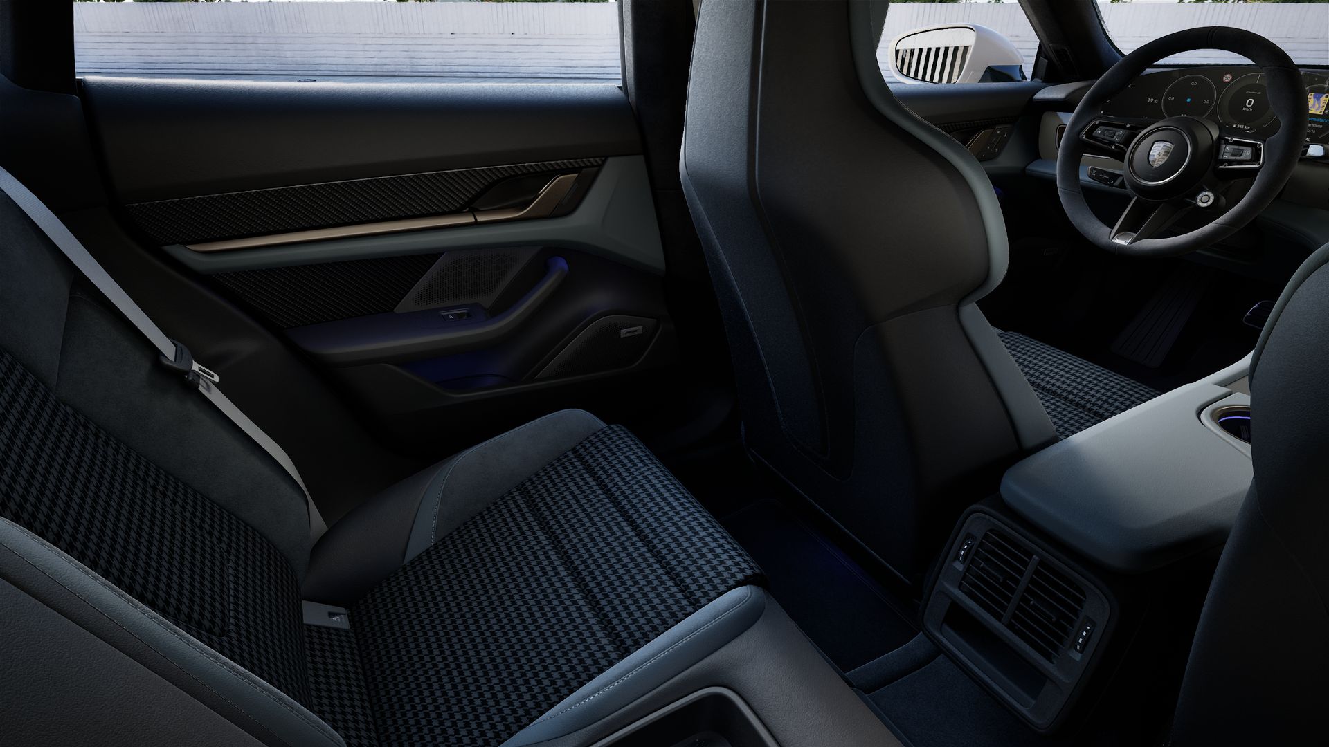 Interior view showing the back seats of Taycan Turbo S